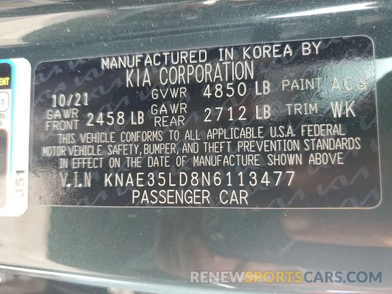 12 Photograph of a damaged car KNAE35LD8N6113477 KIA STINGER 2022