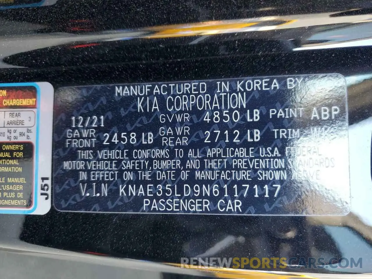 15 Photograph of a damaged car KNAE35LD9N6117117 KIA STINGER 2022