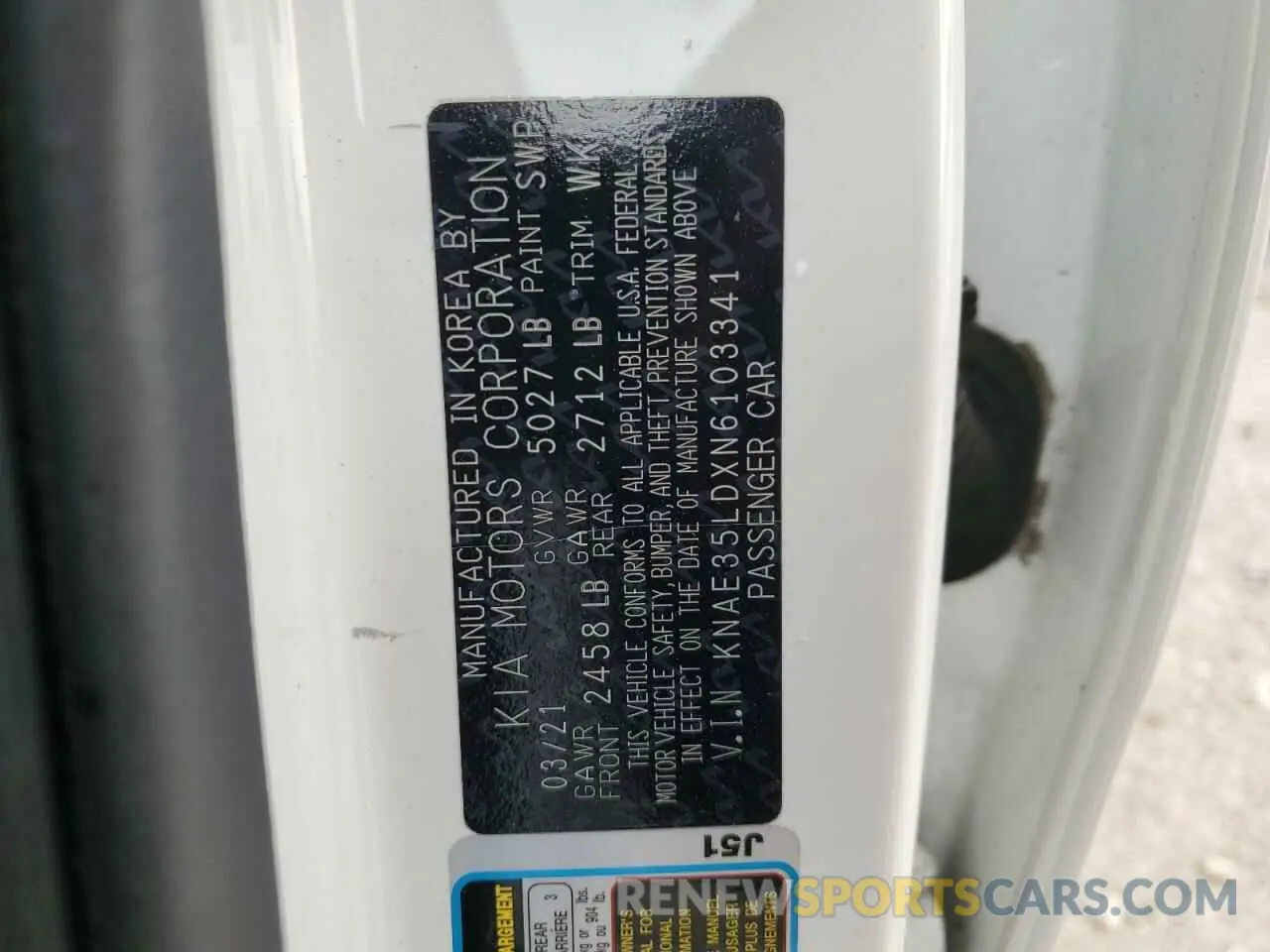 12 Photograph of a damaged car KNAE35LDXN6103341 KIA STINGER 2022