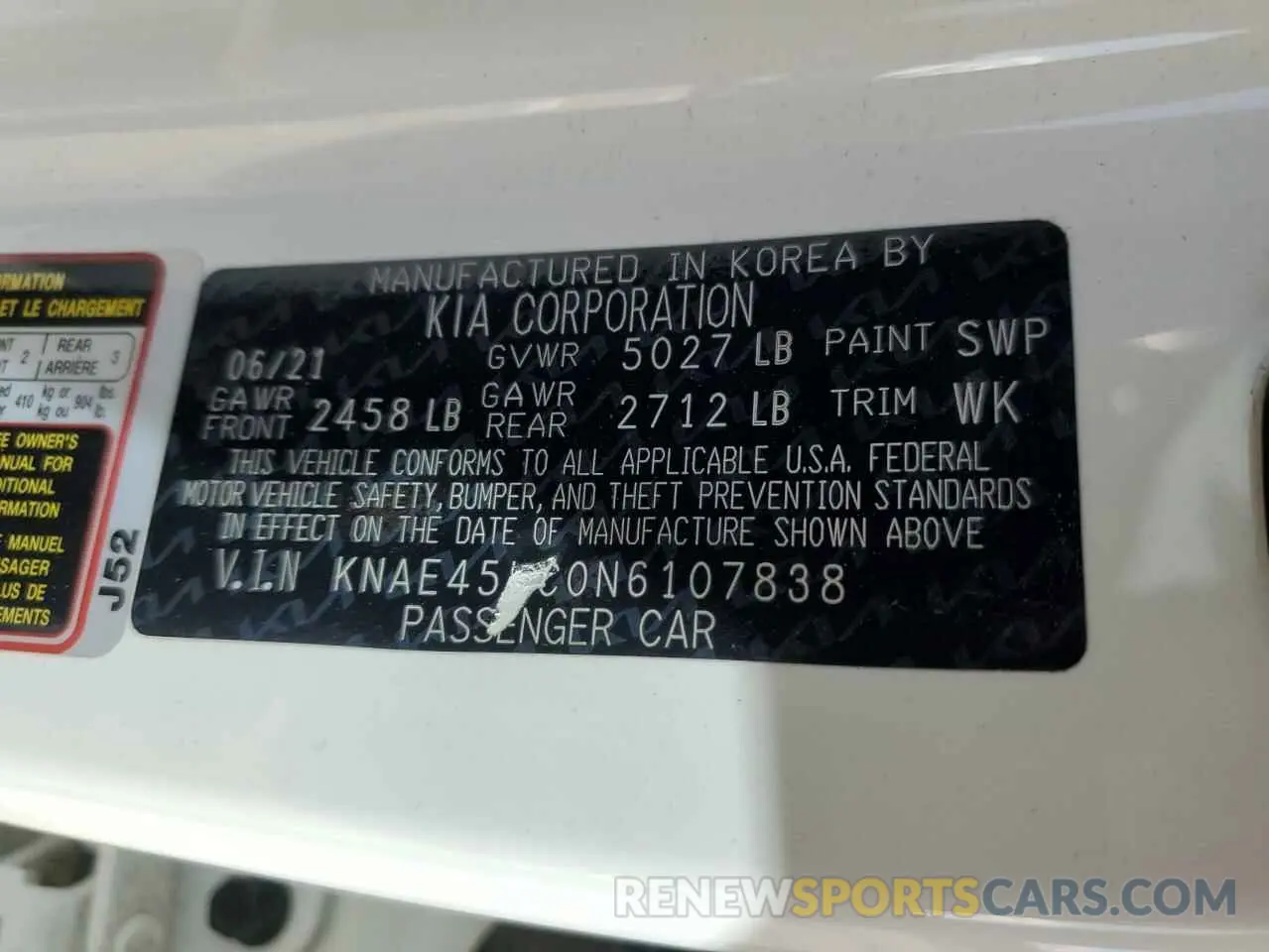 13 Photograph of a damaged car KNAE45LC0N6107838 KIA STINGER 2022