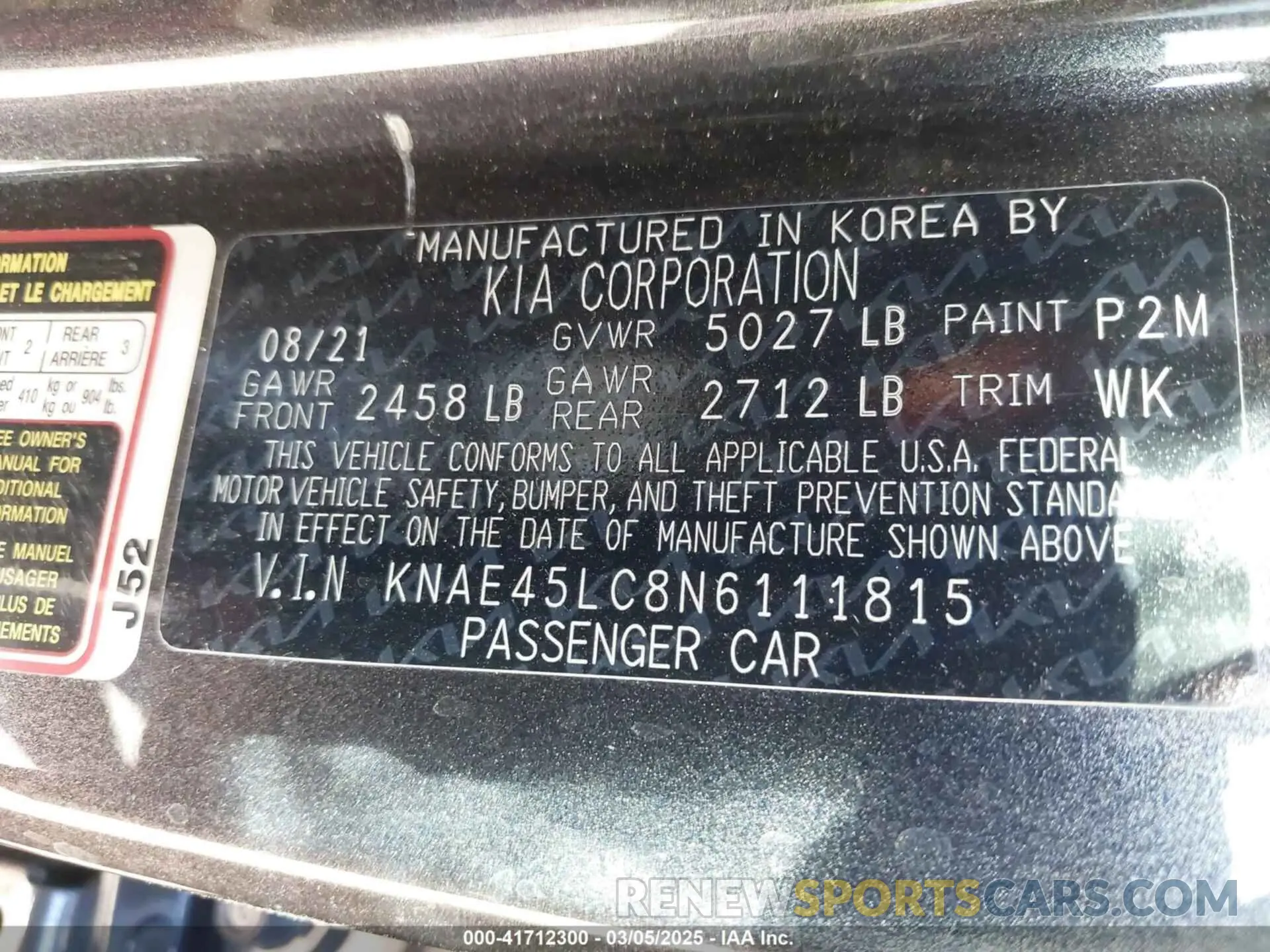 9 Photograph of a damaged car KNAE45LC8N6111815 KIA STINGER 2022
