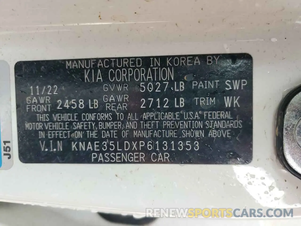 13 Photograph of a damaged car KNAE35LDXP6131353 KIA STINGER 2023