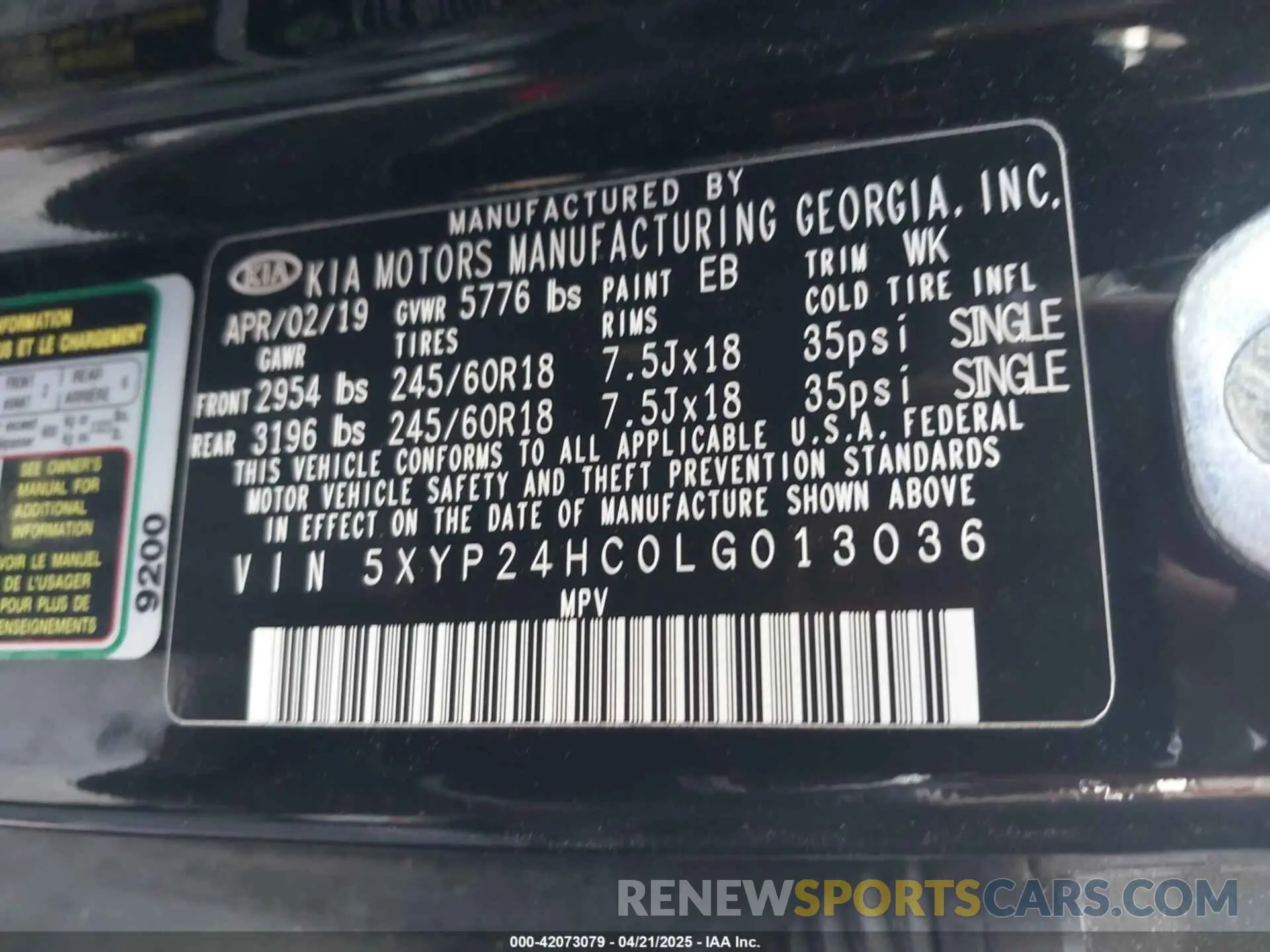 9 Фотография поврежденного автомобиля 5XYP24HC0LG013036 KIA TELLURIDE 2020