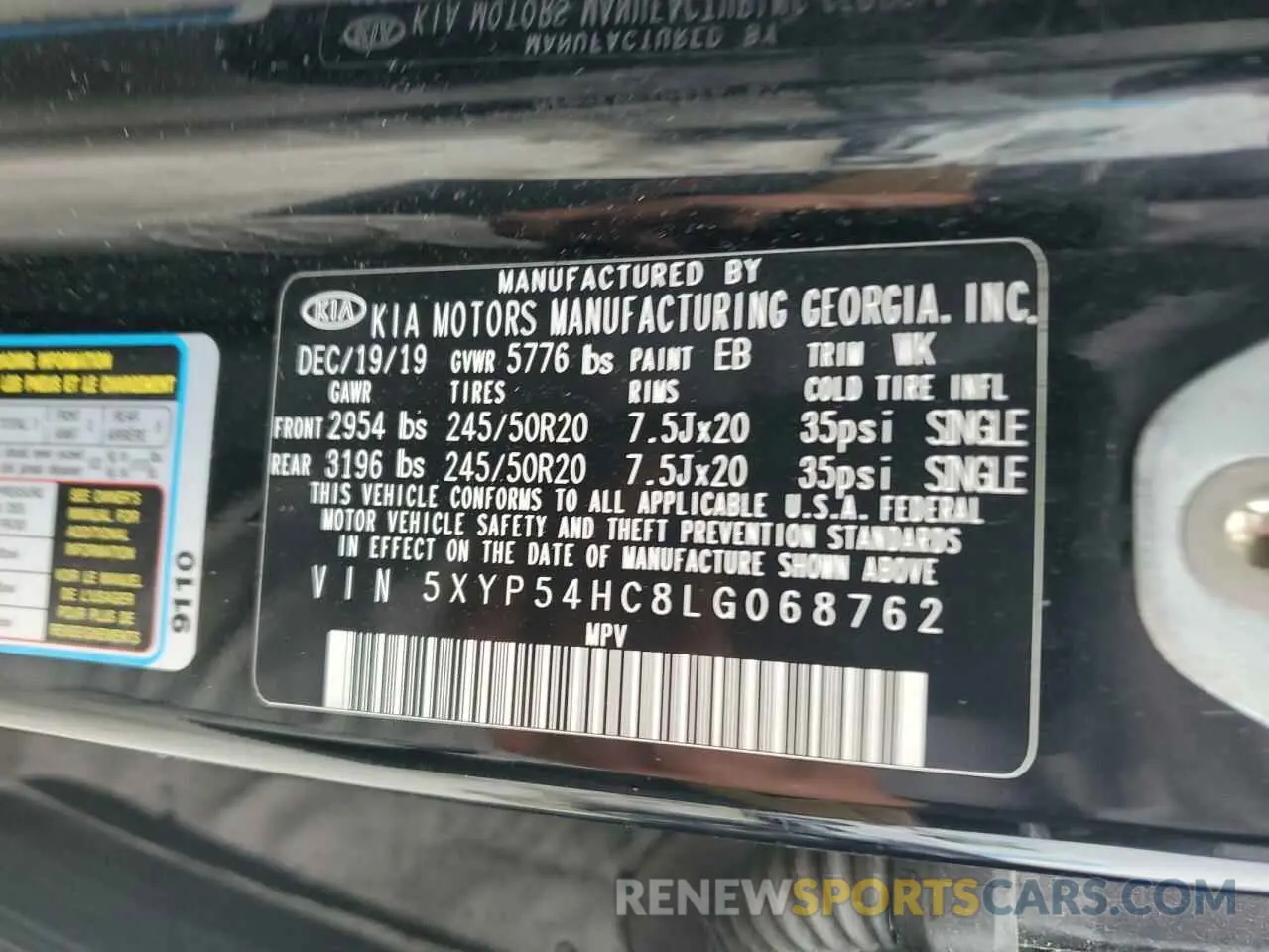 13 Photograph of a damaged car 5XYP54HC8LG068762 KIA TELLURIDE 2020