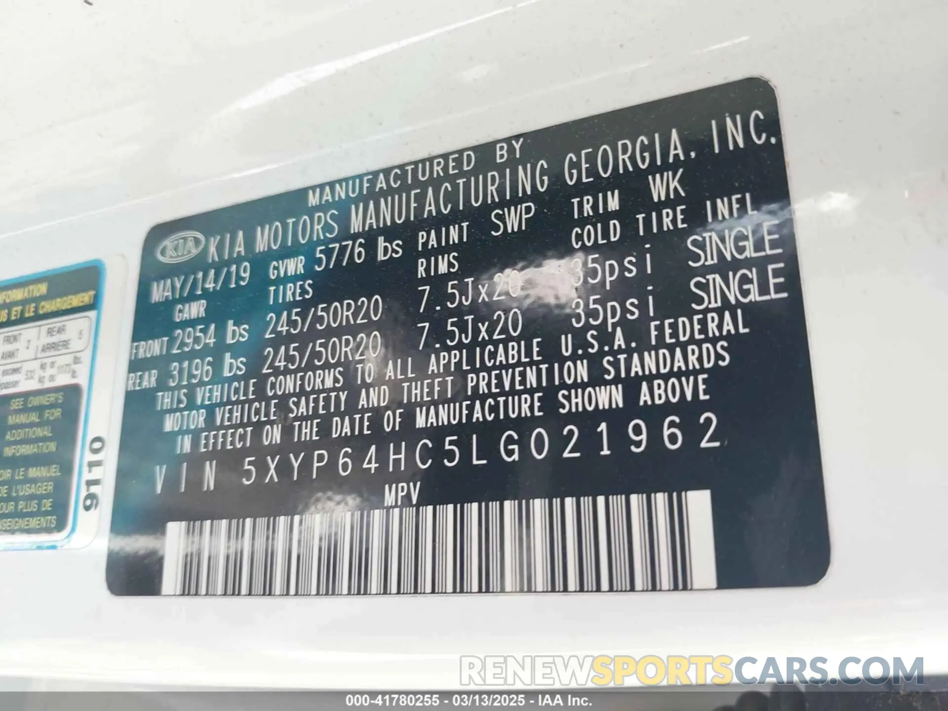 9 Photograph of a damaged car 5XYP64HC5LG021962 KIA TELLURIDE 2020