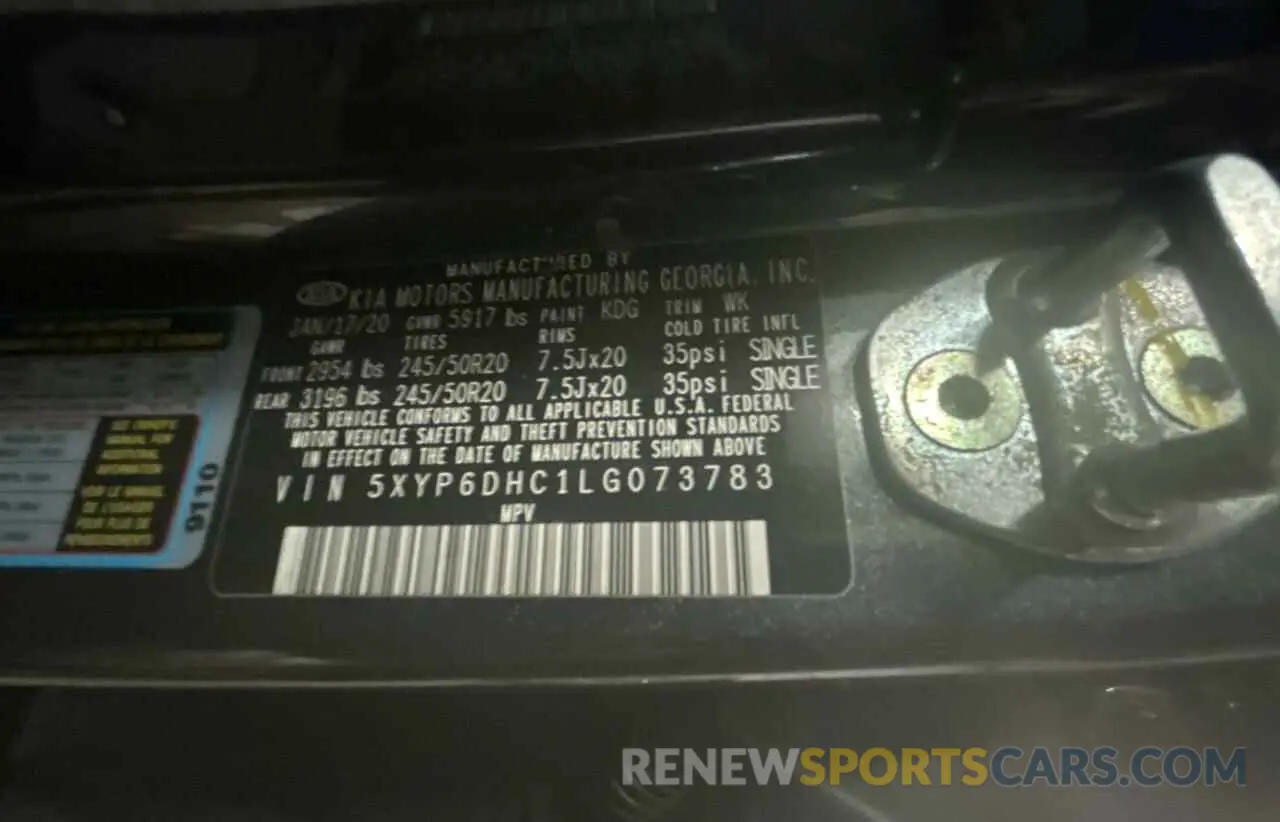 10 Photograph of a damaged car 5XYP6DHC1LG073783 KIA TELLURIDE 2020
