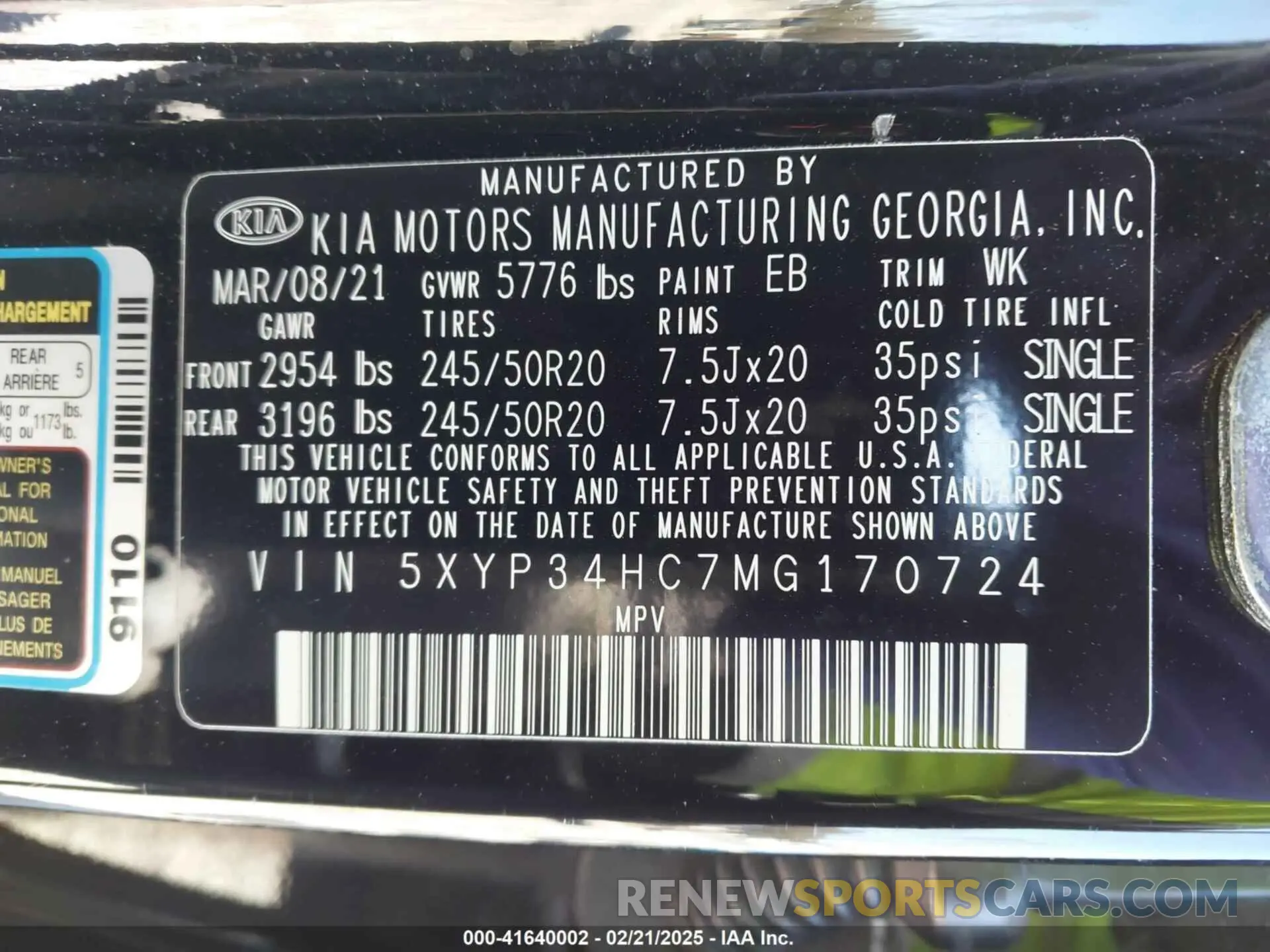 9 Фотография поврежденного автомобиля 5XYP34HC7MG170724 KIA TELLURIDE 2021