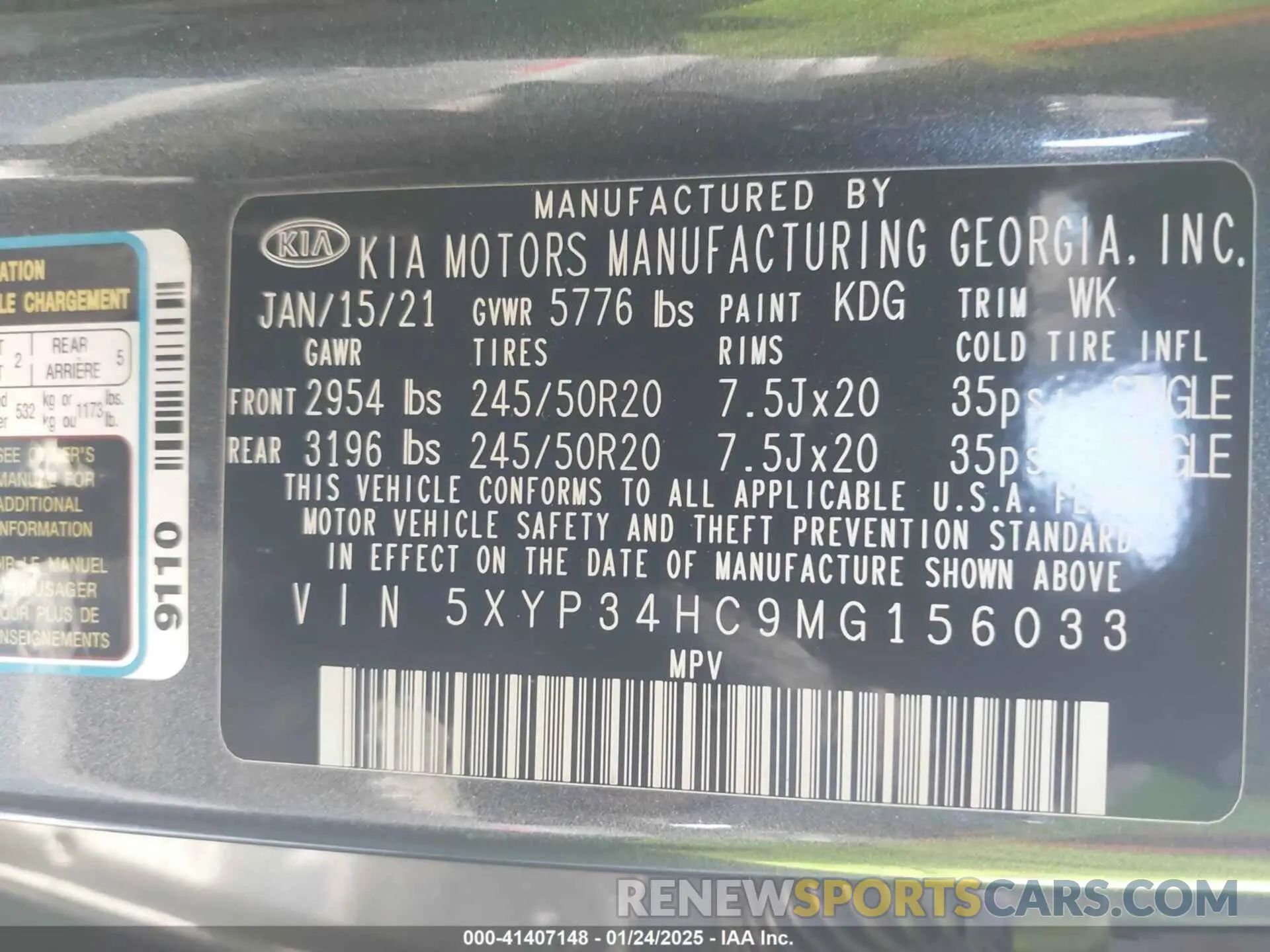 9 Фотография поврежденного автомобиля 5XYP34HC9MG156033 KIA TELLURIDE 2021