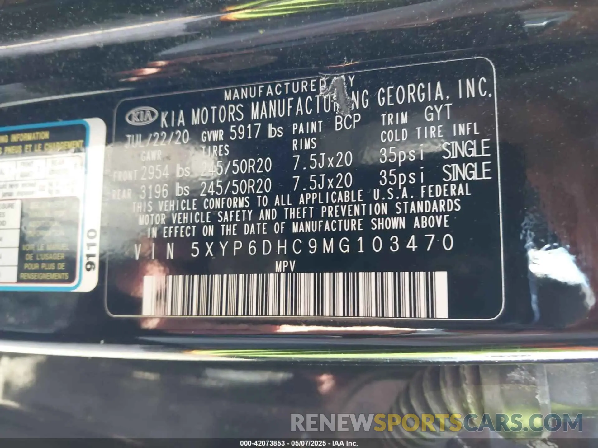 9 Photograph of a damaged car 5XYP6DHC9MG103470 KIA TELLURIDE 2021