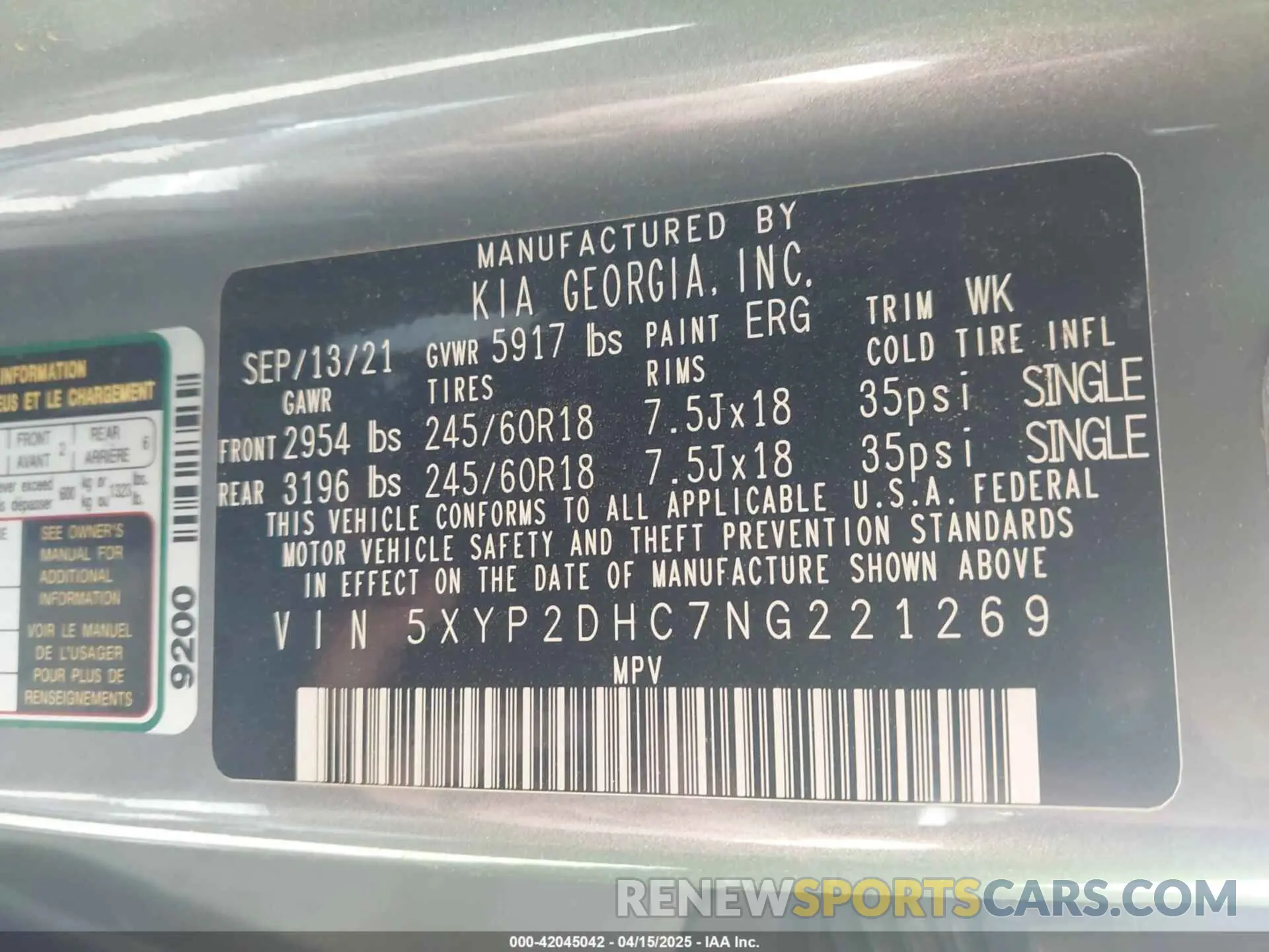 9 Photograph of a damaged car 5XYP2DHC7NG221269 KIA TELLURIDE 2022