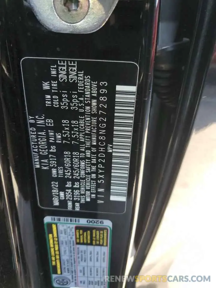 12 Photograph of a damaged car 5XYP2DHC8NG272893 KIA TELLURIDE 2022
