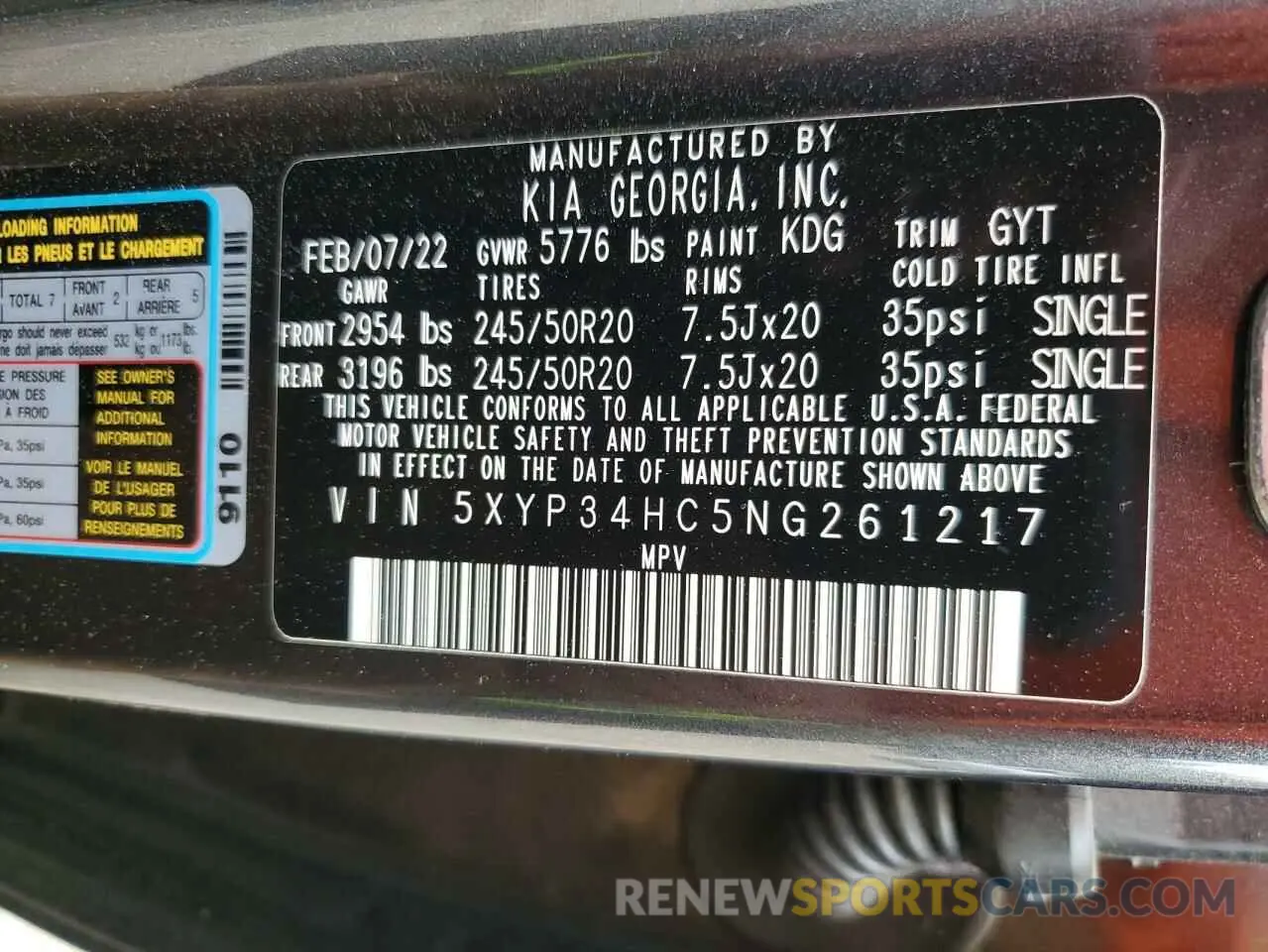 13 Фотография поврежденного автомобиля 5XYP34HC5NG261217 KIA TELLURIDE 2022