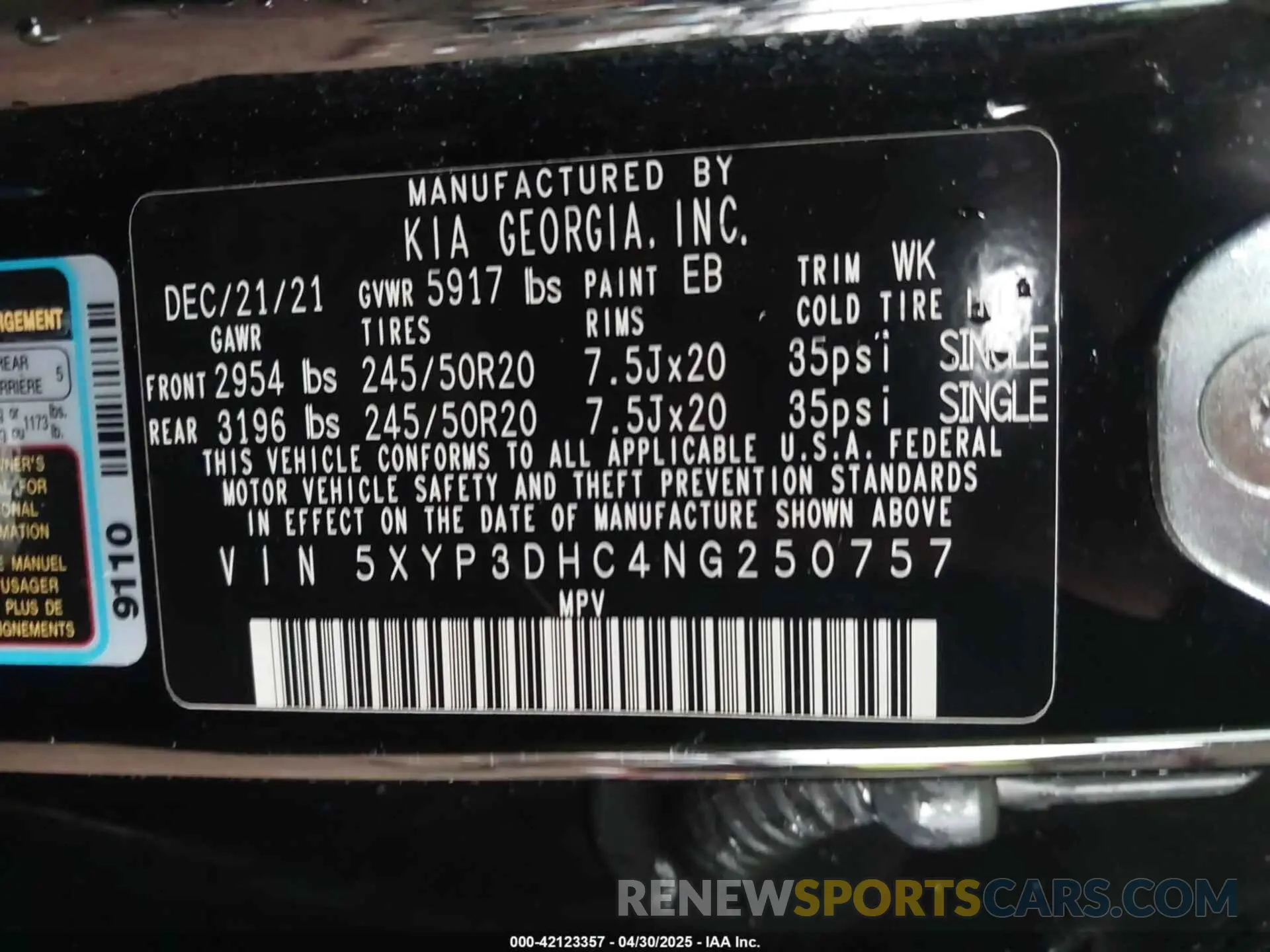 9 Фотография поврежденного автомобиля 5XYP3DHC4NG250757 KIA TELLURIDE 2022