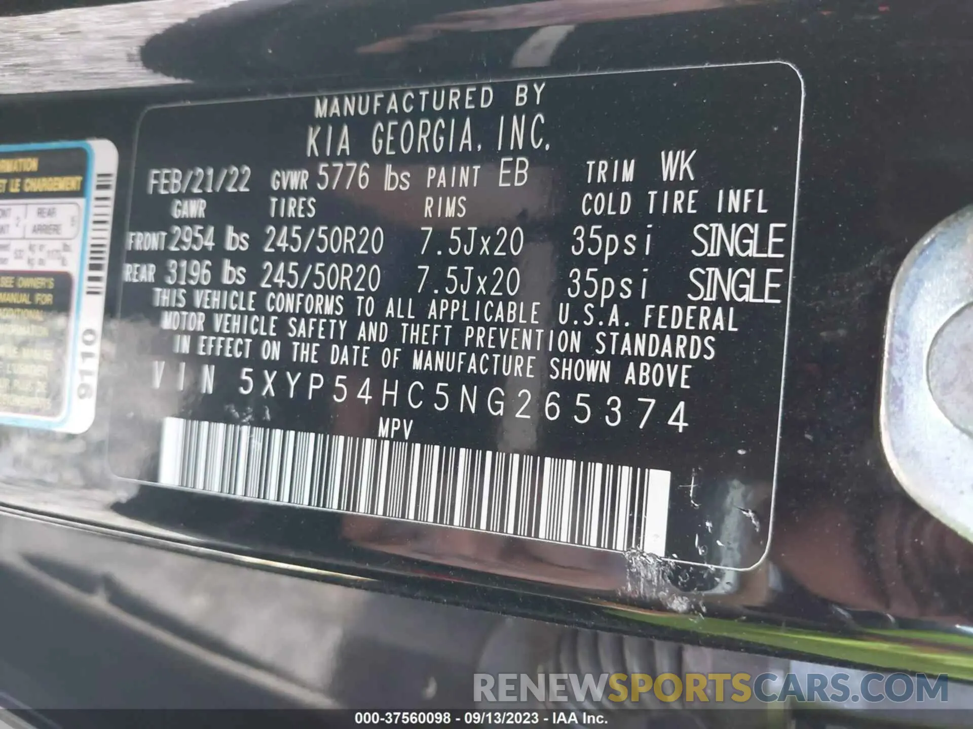 9 Photograph of a damaged car 5XYP54HC5NG265374 KIA TELLURIDE 2022