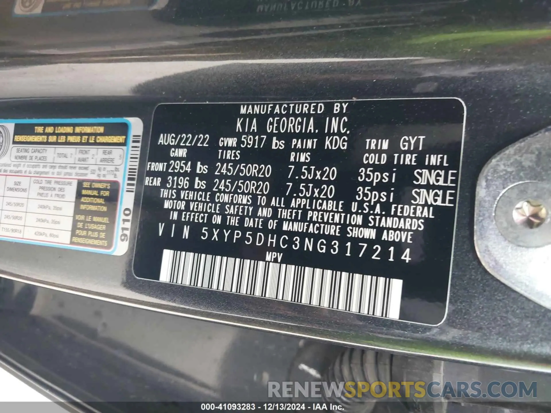 9 Photograph of a damaged car 5XYP5DHC3NG317214 KIA TELLURIDE 2022