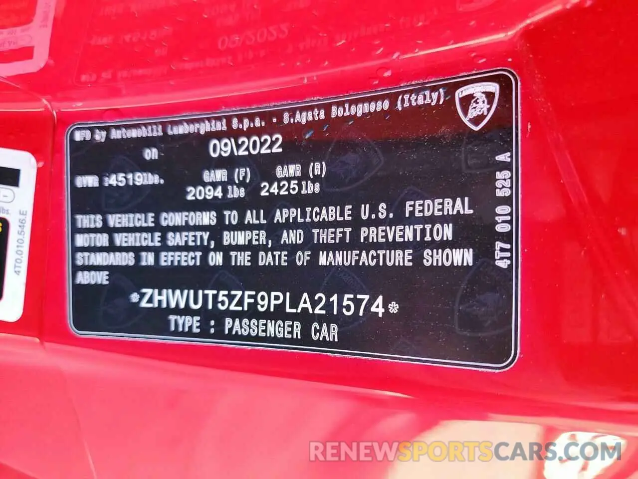 13 Photograph of a damaged car ZHWUT5ZF9PLA21574 LAMBORGHINI ALL MODELS 2023