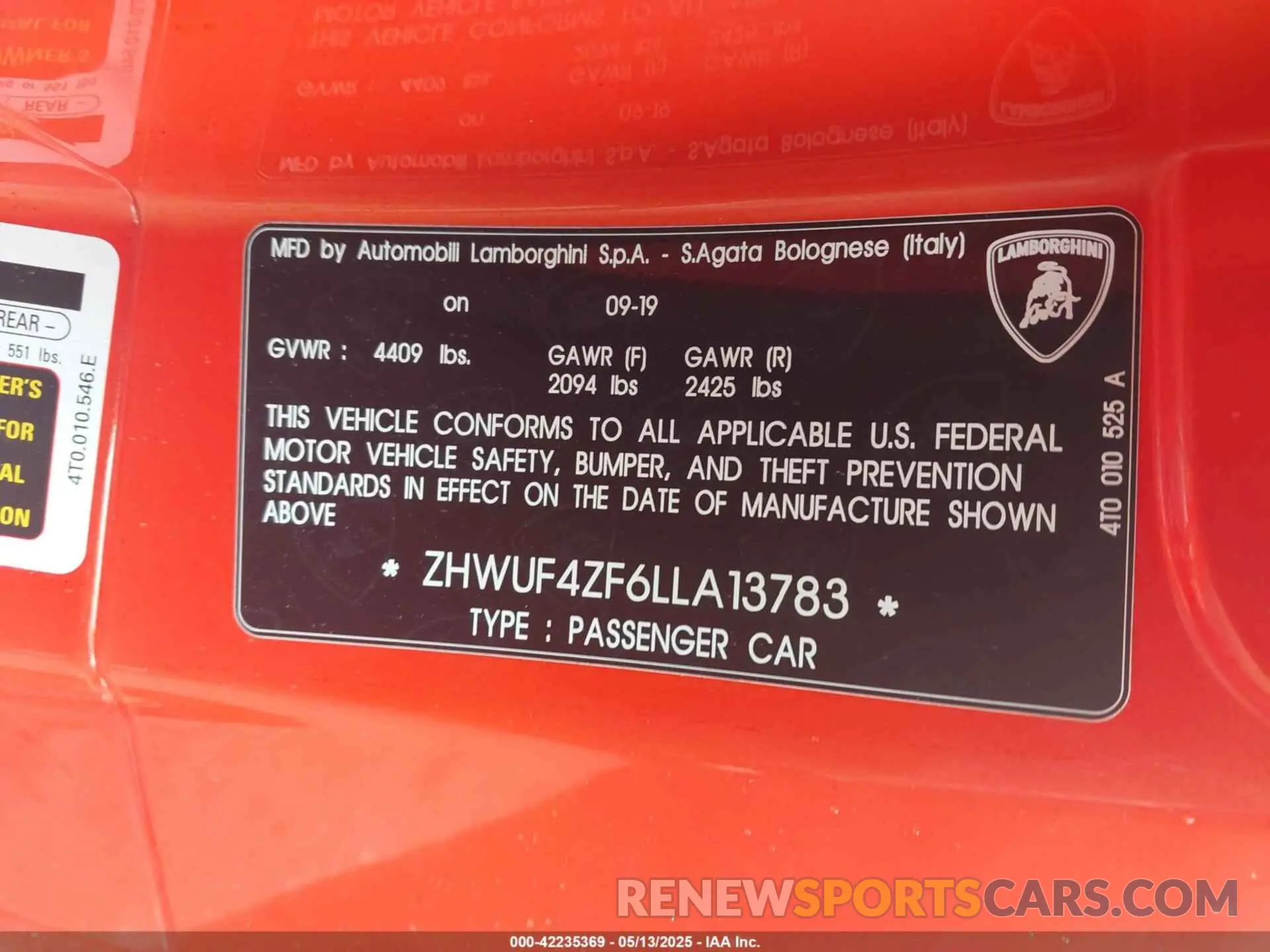 9 Фотография поврежденного автомобиля ZHWUF4ZF6LLA13783 LAMBORGHINI HURACAN EVO 2020
