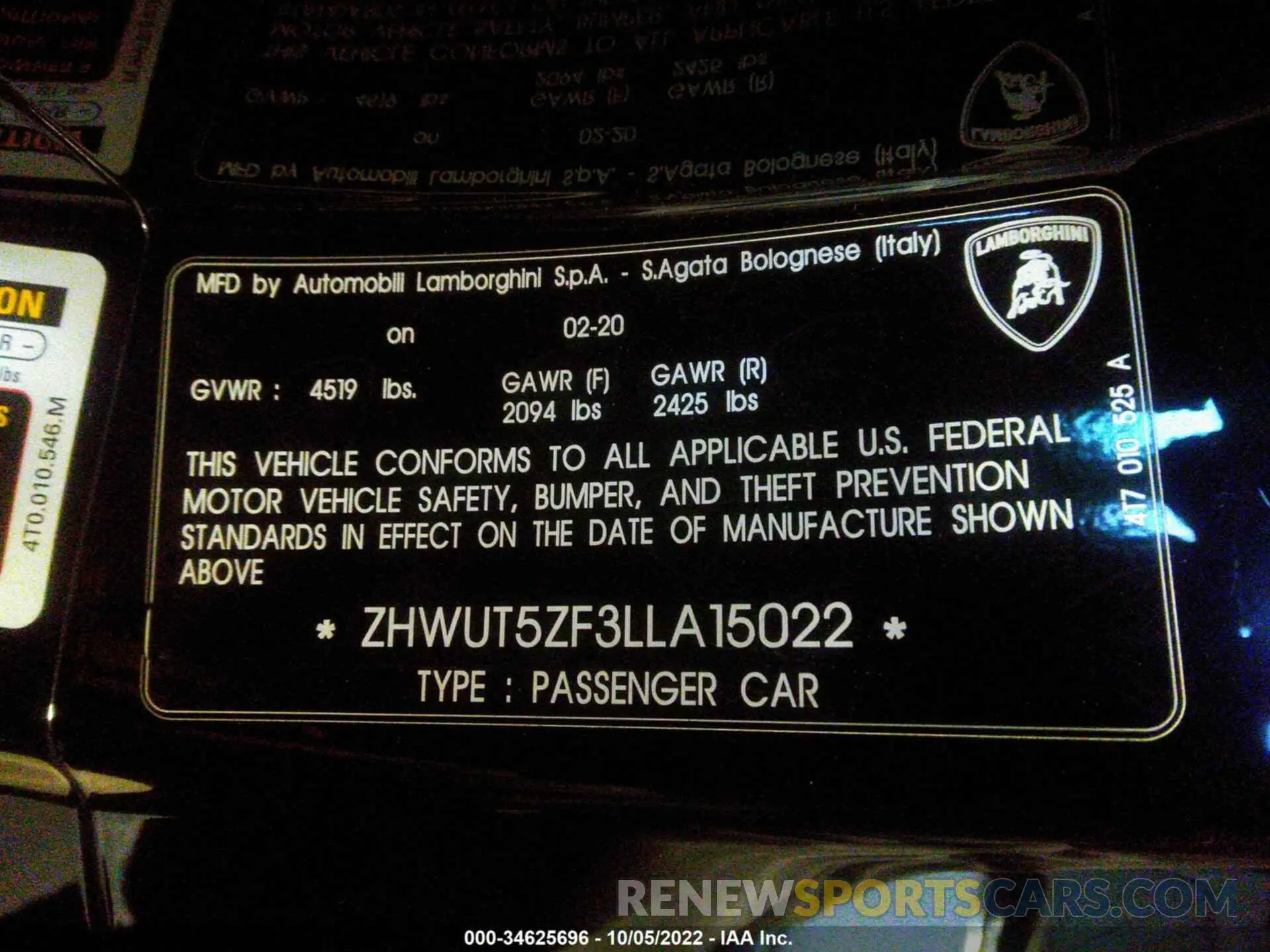 9 Фотография поврежденного автомобиля ZHWUT5ZF3LLA15022 LAMBORGHINI HURACAN EVO 2020