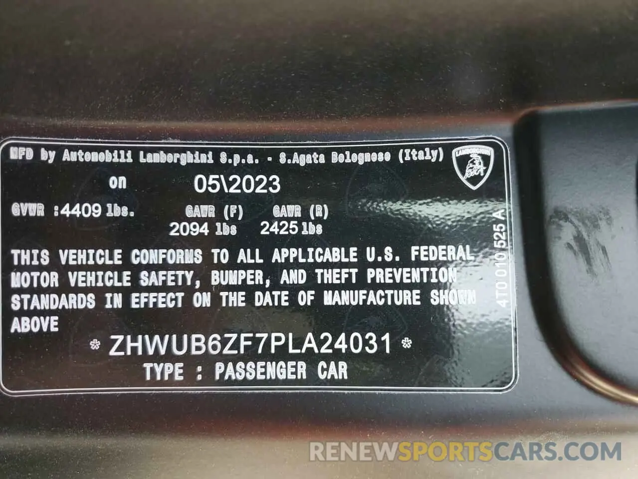 12 Фотография поврежденного автомобиля ZHWUB6ZF7PLA24031 LAMBORGHINI HURACAN TE 2023