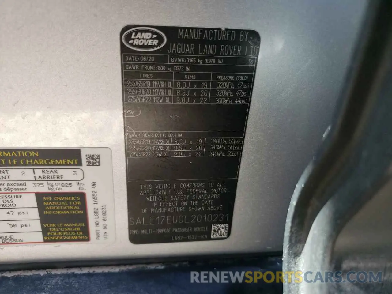 10 Фотография поврежденного автомобиля SALE17EU0L2010231 LAND ROVER DEFENDER 2020