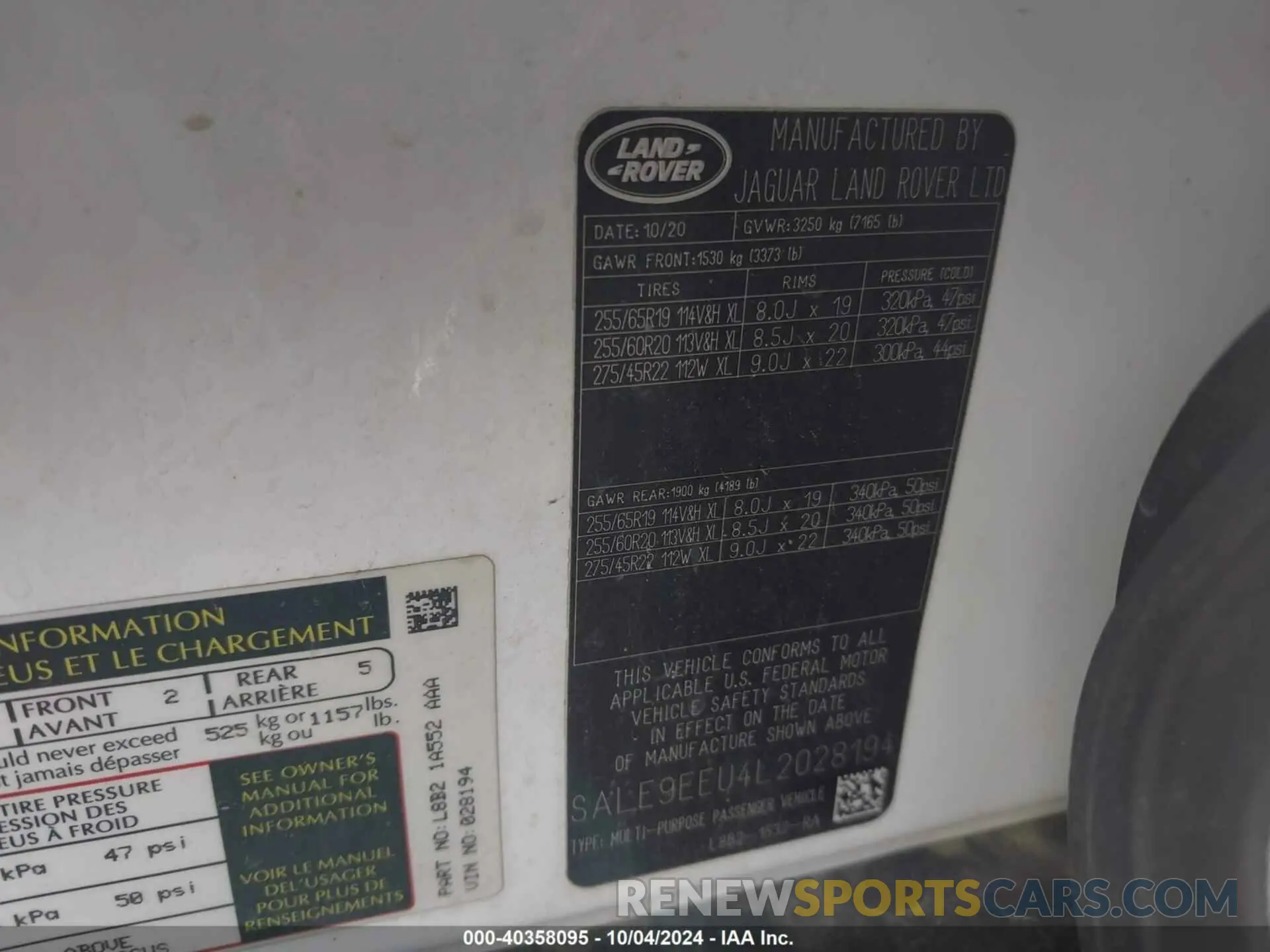 9 Фотография поврежденного автомобиля SALE9EEU4L2028194 LAND ROVER DEFENDER 2020