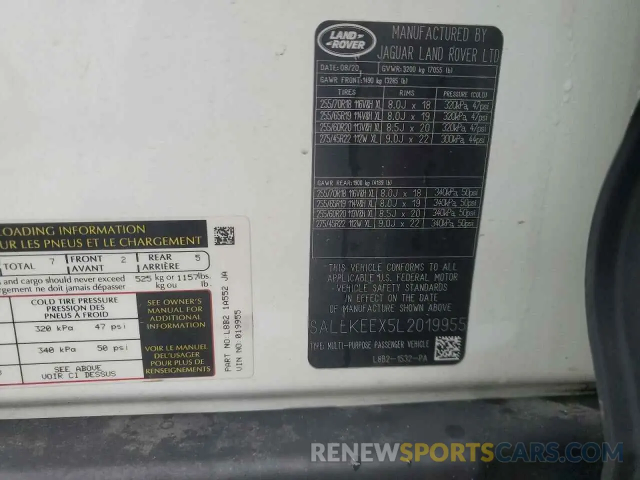14 Photograph of a damaged car SALEKEEX5L2019955 LAND ROVER DEFENDER 2020