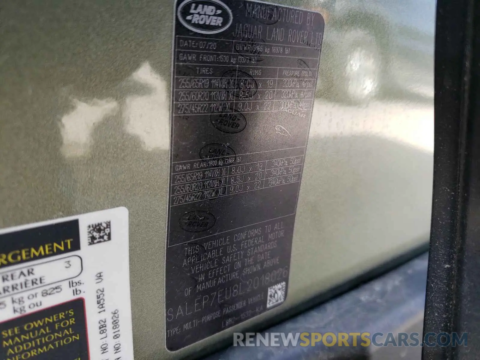 10 Photograph of a damaged car SALEP7EU8L2018026 LAND ROVER DEFENDER 2020