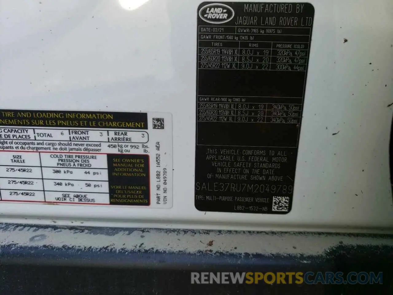 10 Photograph of a damaged car SALE37RU7M2049789 LAND ROVER DEFENDER 2021