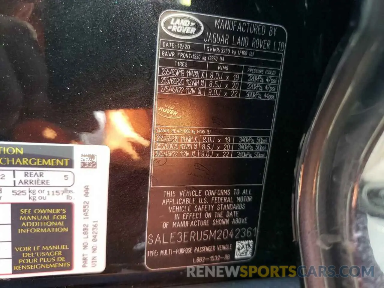 10 Photograph of a damaged car SALE3ERU5M2042361 LAND ROVER DEFENDER 2021
