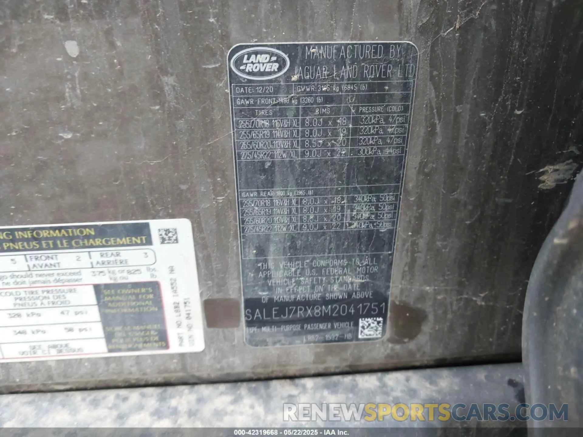 9 Фотография поврежденного автомобиля SALEJ7RX8M2041751 LAND ROVER DEFENDER 2021