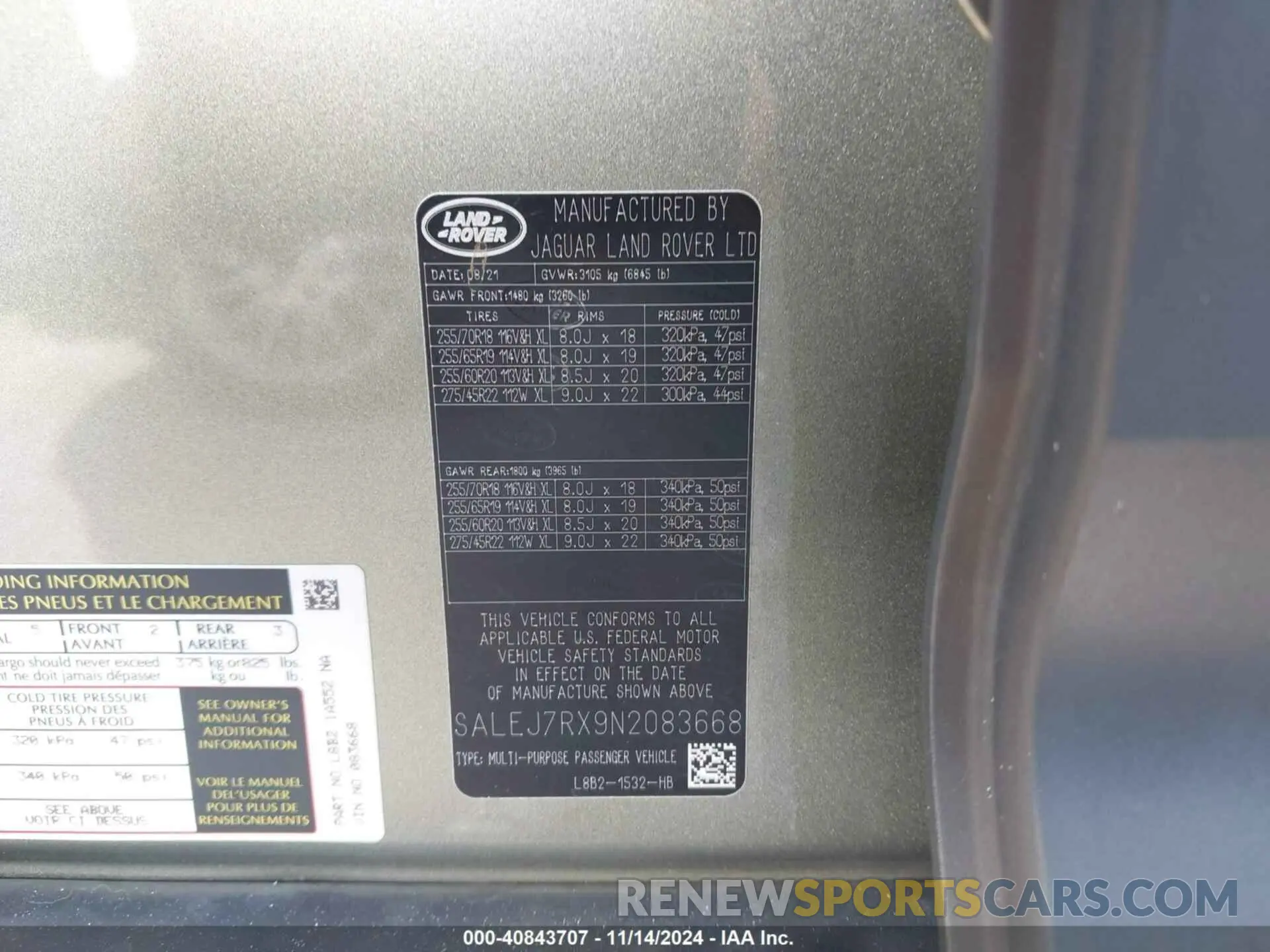 9 Photograph of a damaged car SALEJ7RX9N2083668 LAND ROVER DEFENDER 2022