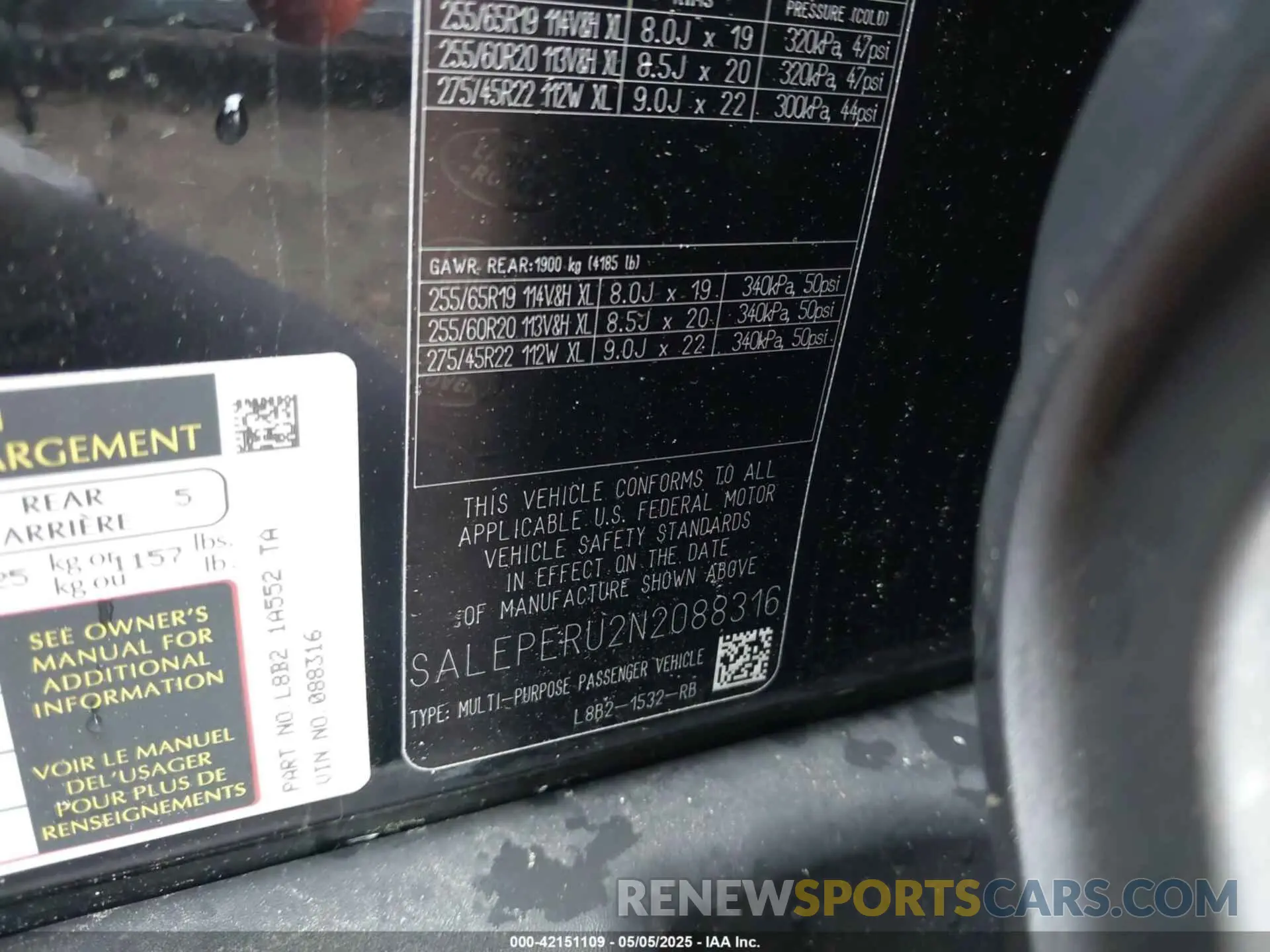 9 Фотография поврежденного автомобиля SALEPERU2N2088316 LAND ROVER DEFENDER 2022