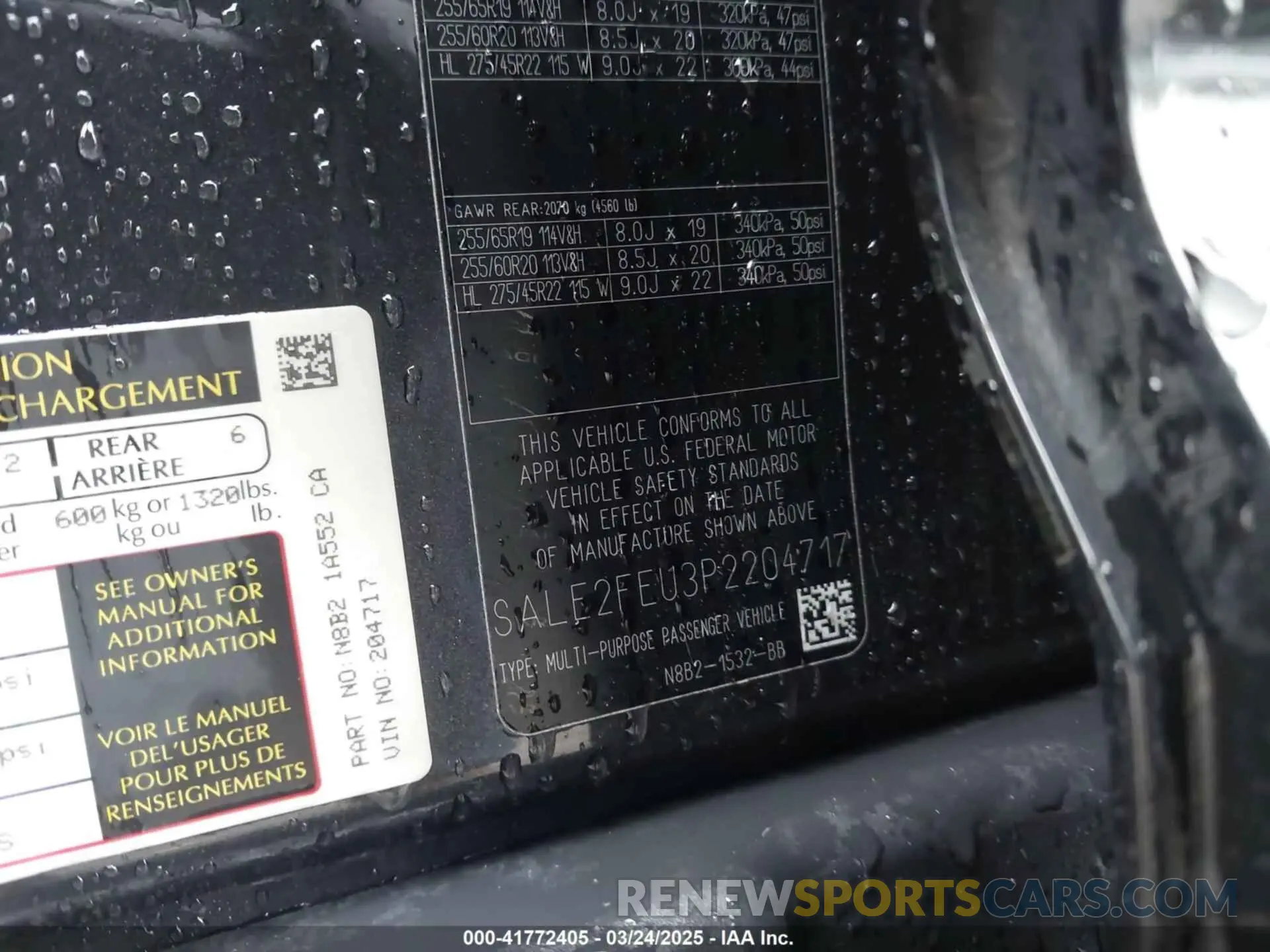 9 Фотография поврежденного автомобиля SALE2FEU3P2204717 LAND ROVER DEFENDER 2023