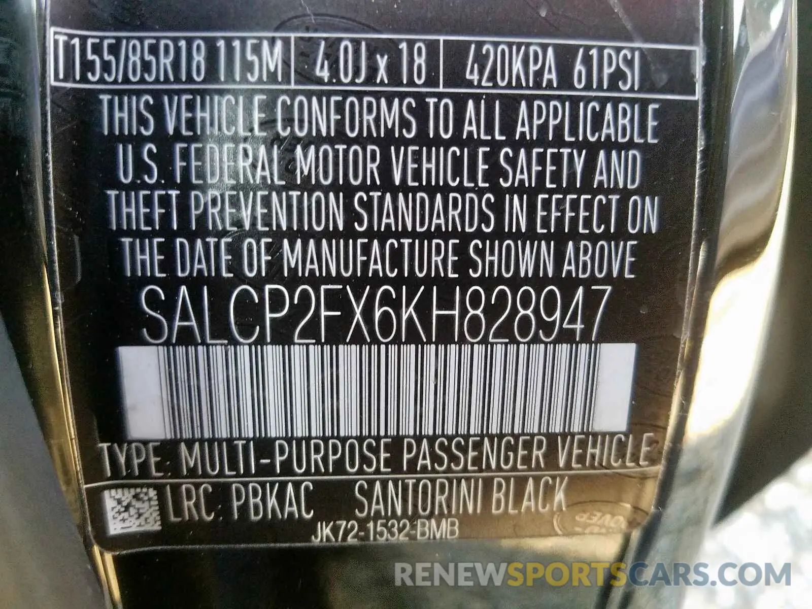 10 Photograph of a damaged car SALCP2FX6KH828947 LAND ROVER DISCOVERY 2019