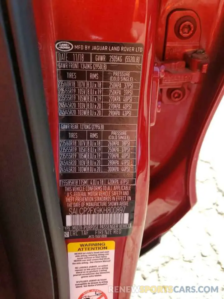 12 Photograph of a damaged car SALCP2FX9KH800897 LAND ROVER DISCOVERY 2019