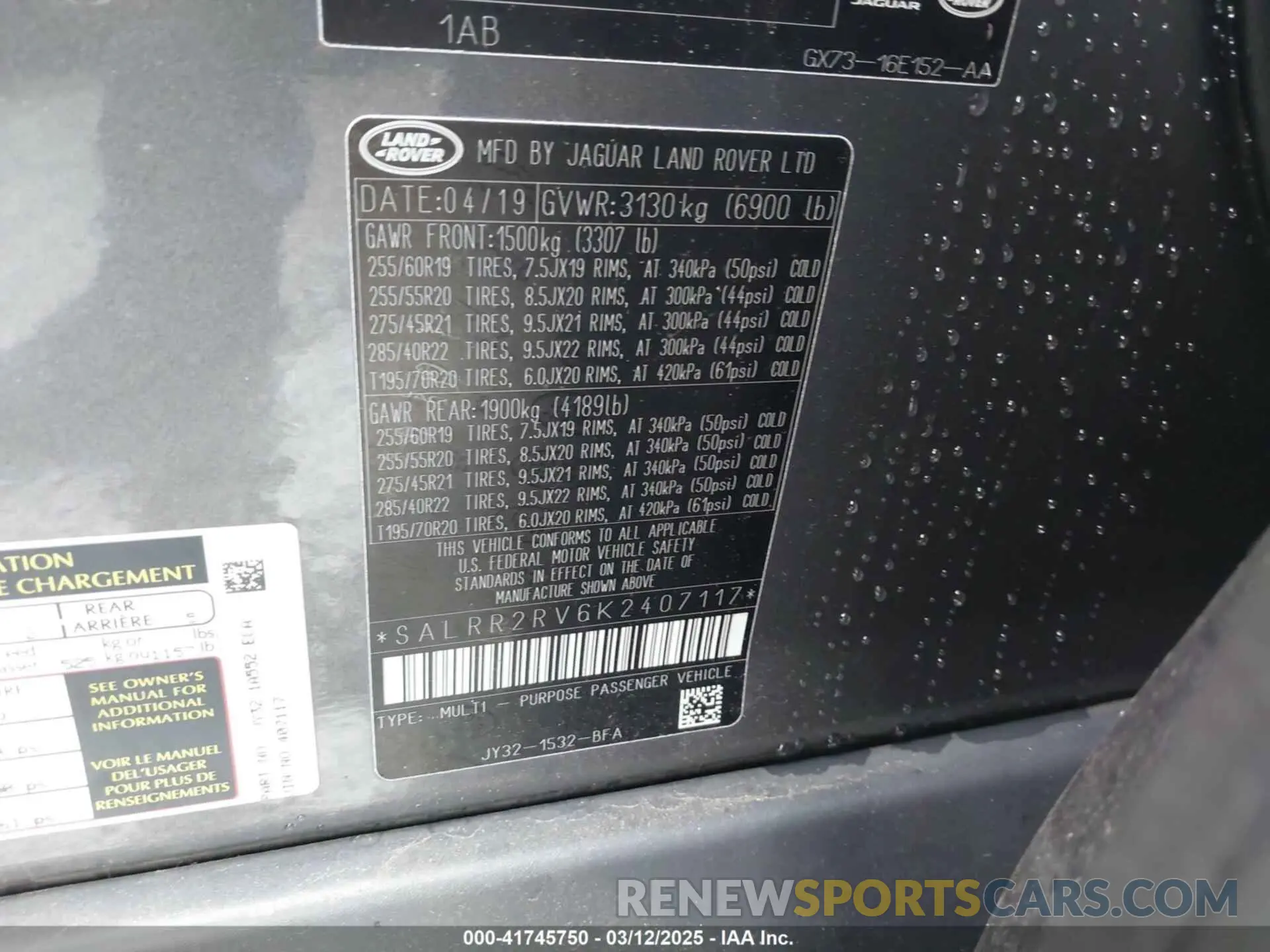 9 Фотография поврежденного автомобиля SALRR2RV6K2407117 LAND ROVER DISCOVERY 2019