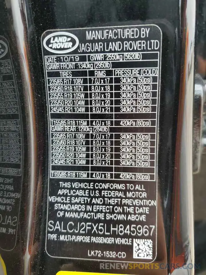 15 Фотография поврежденного автомобиля SALCJ2FX5LH845967 LAND ROVER DISCOVERY 2020