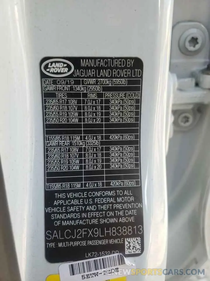 13 Фотография поврежденного автомобиля SALCJ2FX9LH838813 LAND ROVER DISCOVERY 2020