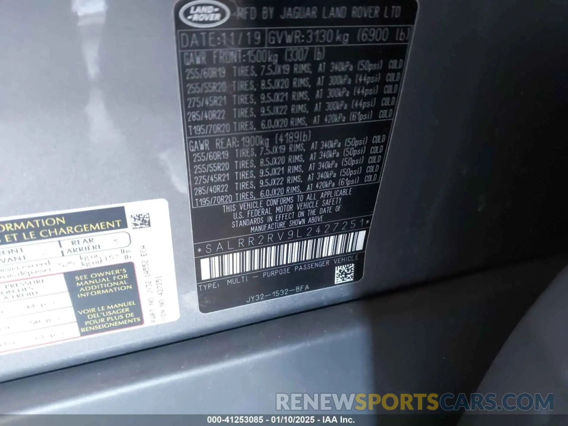9 Фотография поврежденного автомобиля SALRR2RV9L2427251 LAND ROVER DISCOVERY 2020