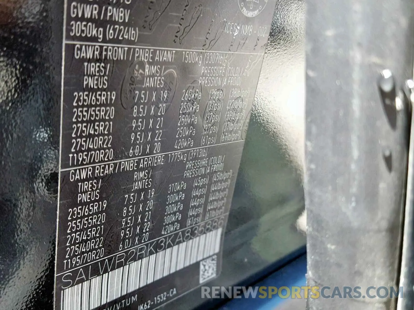 10 Photograph of a damaged car SALWR2RK3KA835886 LAND ROVER RANGE ROVE 2019