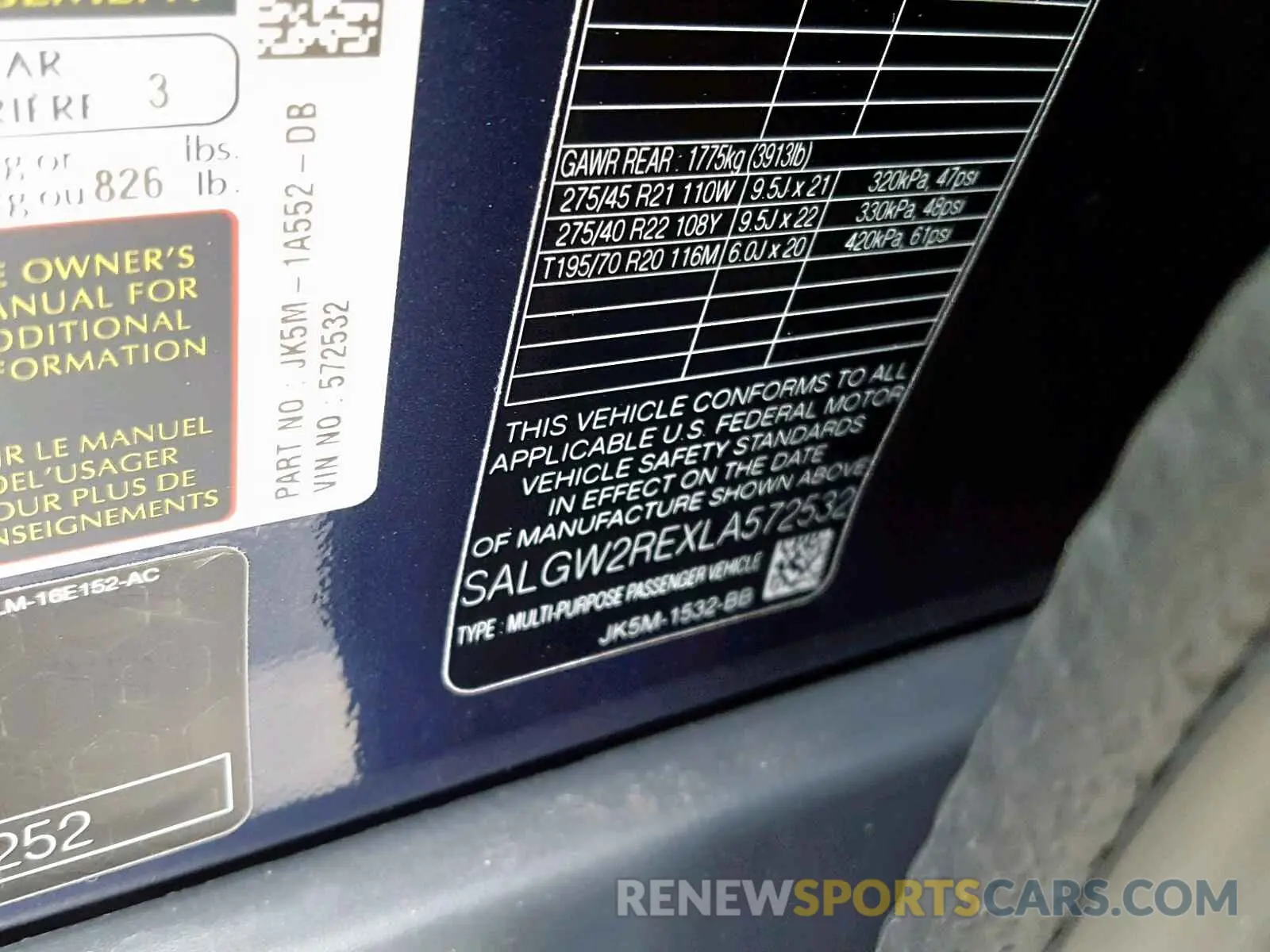 10 Photograph of a damaged car SALGW2REXLA572532 LAND ROVER RANGE ROVE 2020