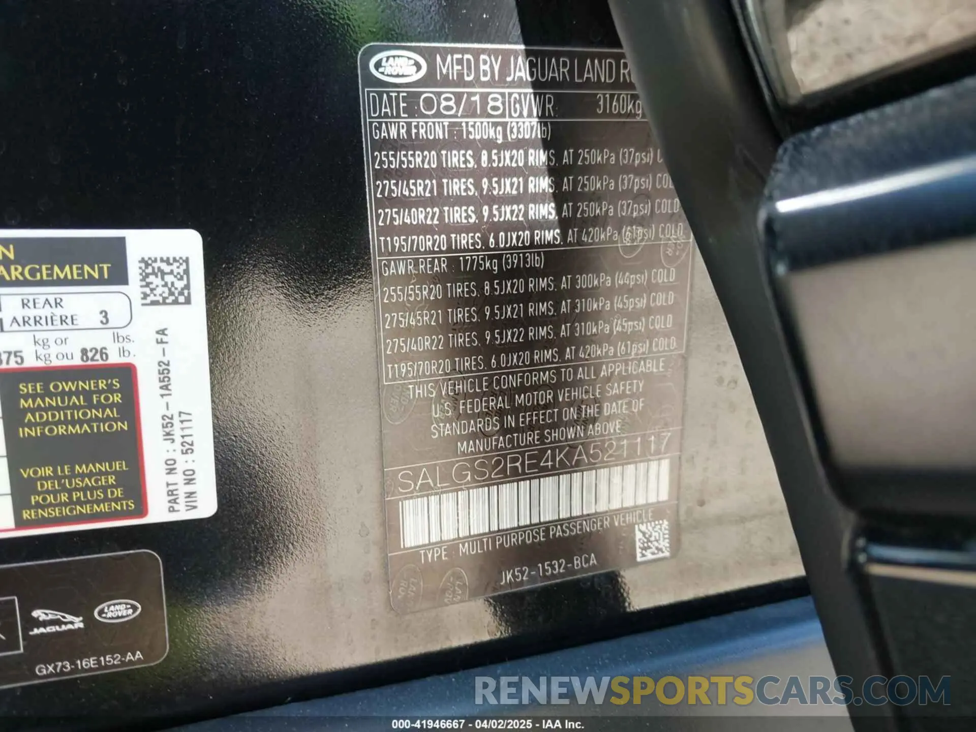 9 Фотография поврежденного автомобиля SALGS2RE4KA521117 LAND ROVER RANGE ROVER 2019