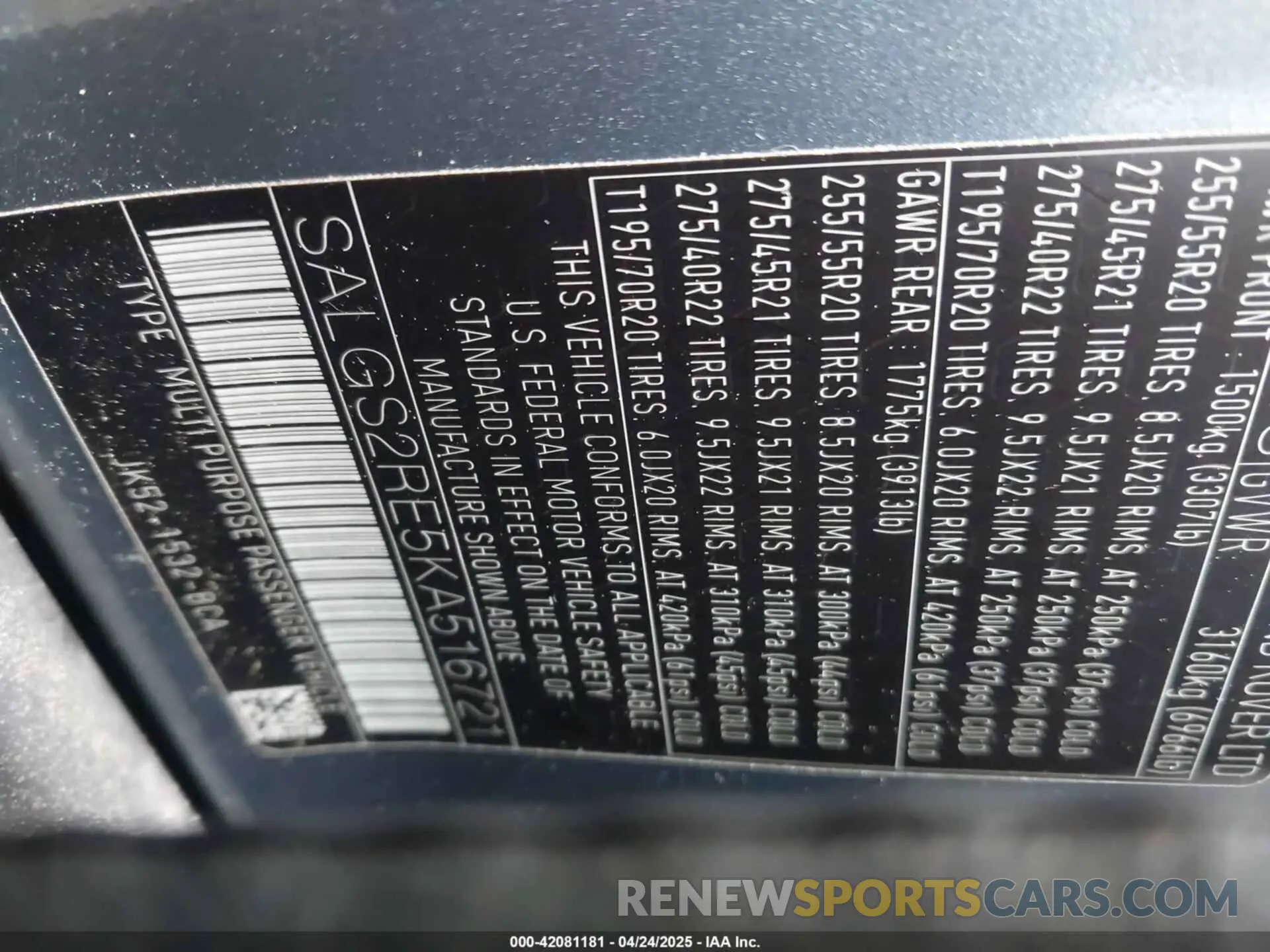 9 Photograph of a damaged car SALGS2RE5KA516721 LAND ROVER RANGE ROVER 2019