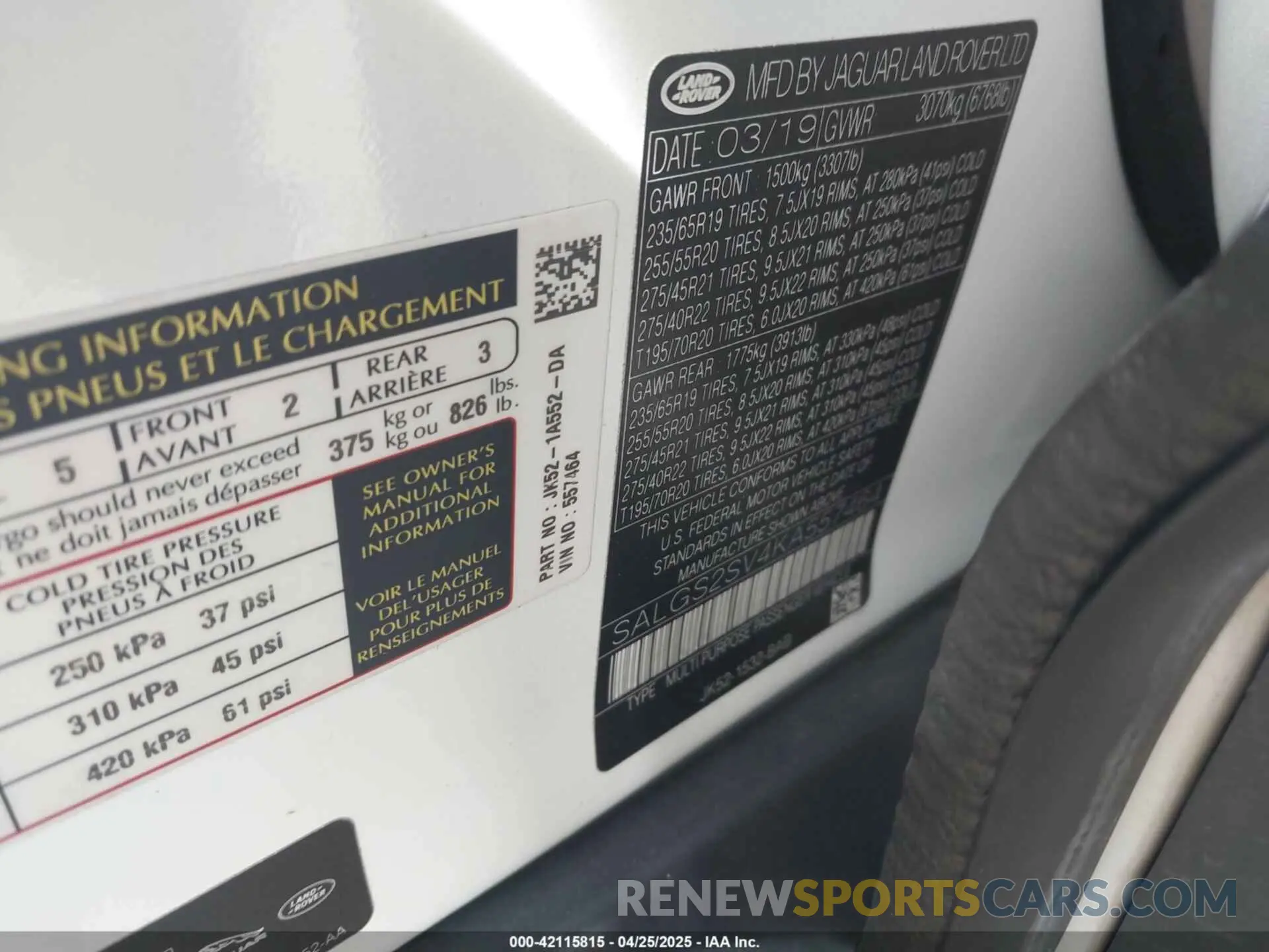 9 Фотография поврежденного автомобиля SALGS2SV4KA557464 LAND ROVER RANGE ROVER 2019