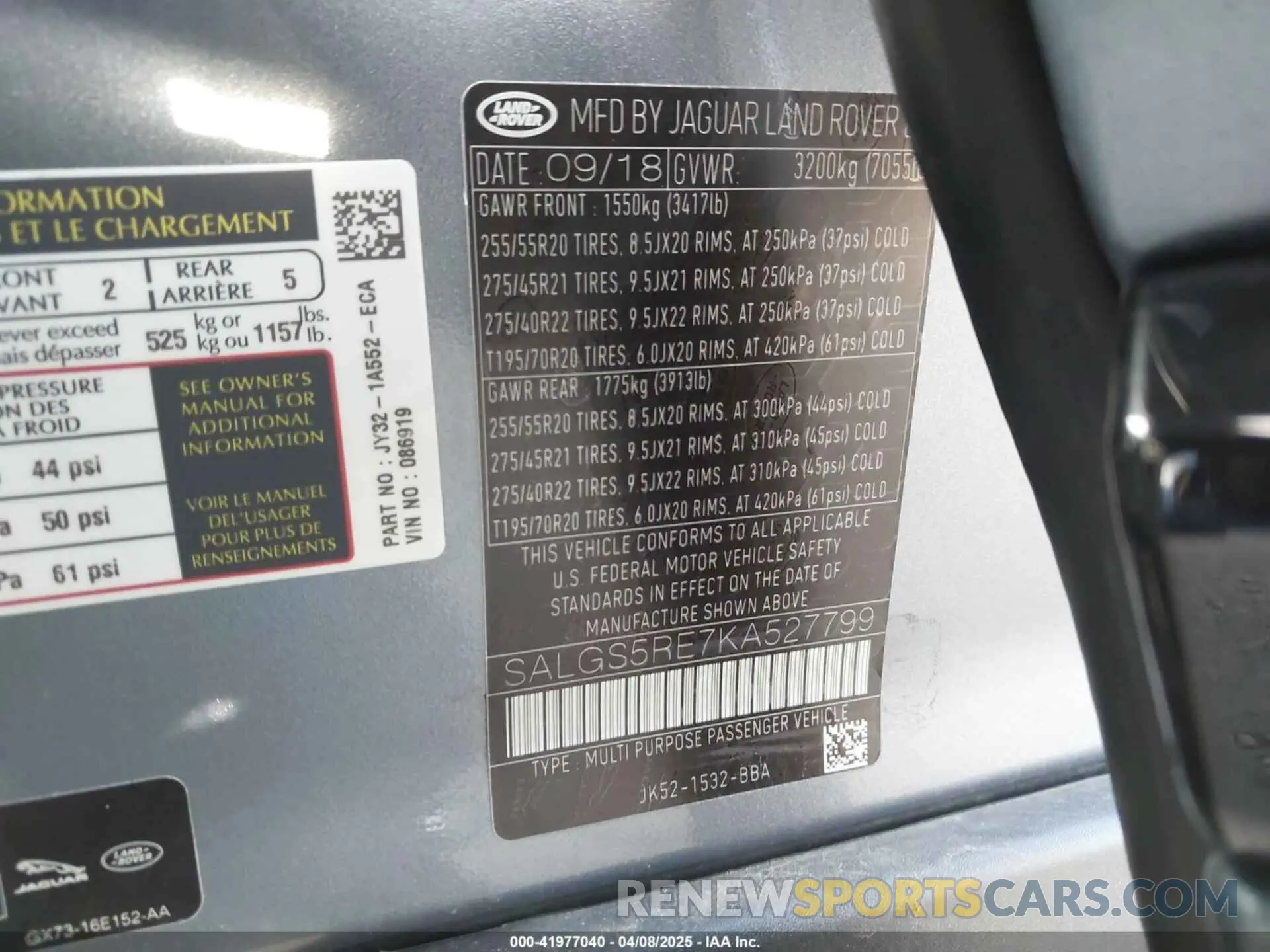 9 Фотография поврежденного автомобиля SALGS5RE7KA527799 LAND ROVER RANGE ROVER 2019