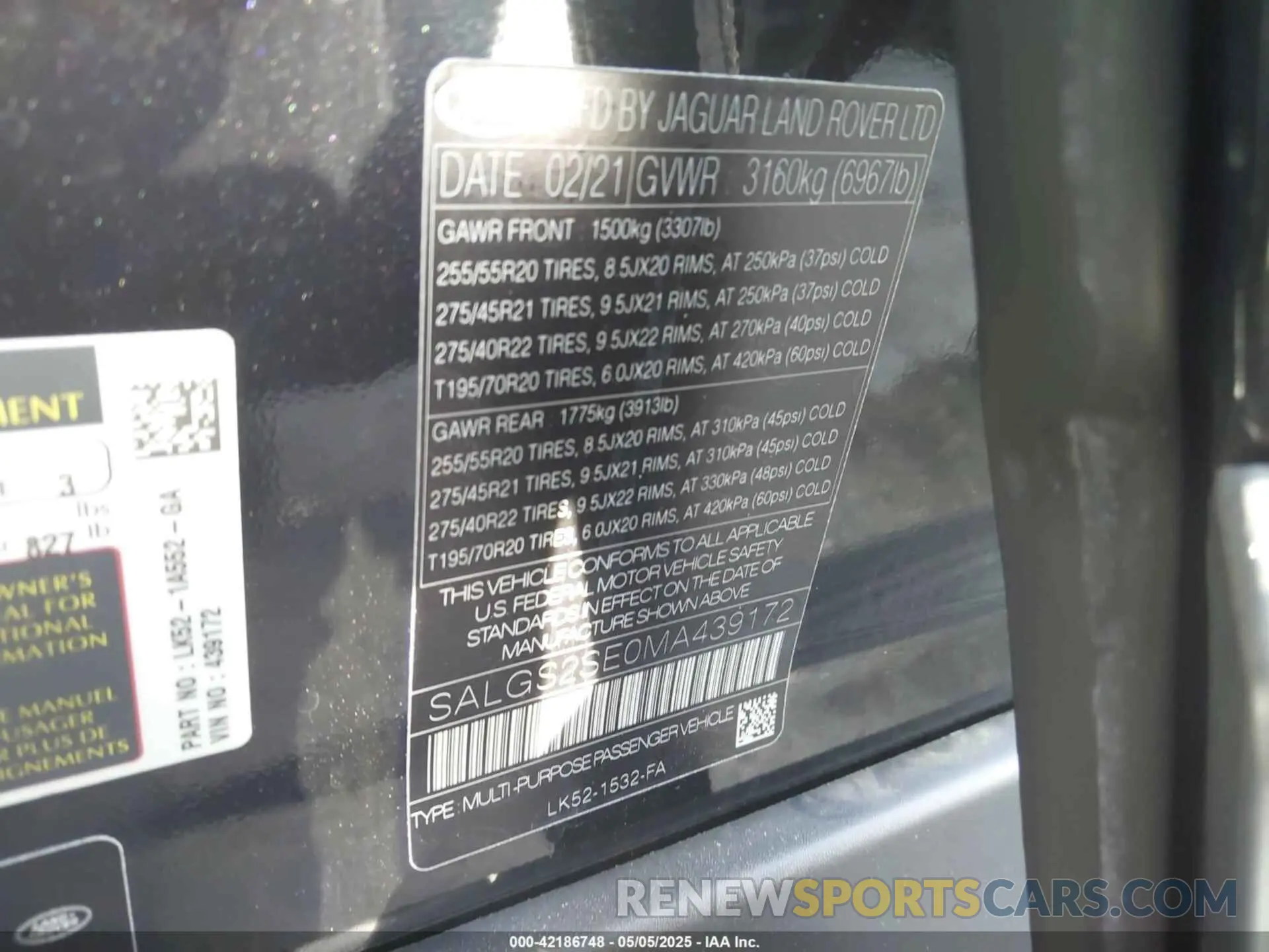9 Фотография поврежденного автомобиля SALGS2SE0MA439172 LAND ROVER RANGE ROVER 2021