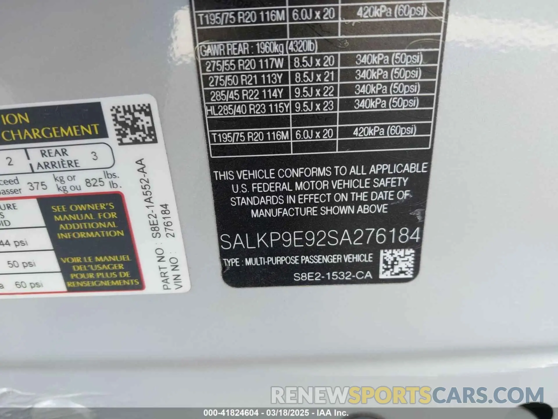9 Фотография поврежденного автомобиля SALKP9E92SA276184 LAND ROVER RANGE ROVER 2025
