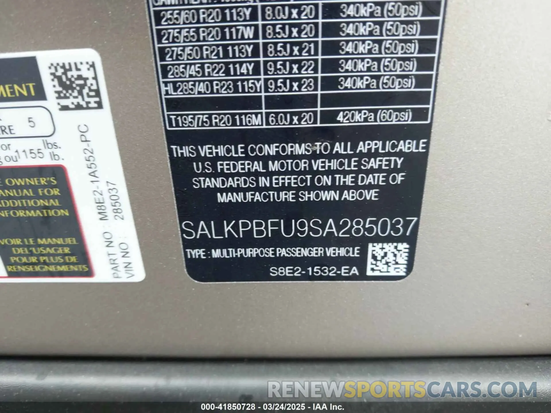9 Photograph of a damaged car SALKPBFU9SA285037 LAND ROVER RANGE ROVER 2025