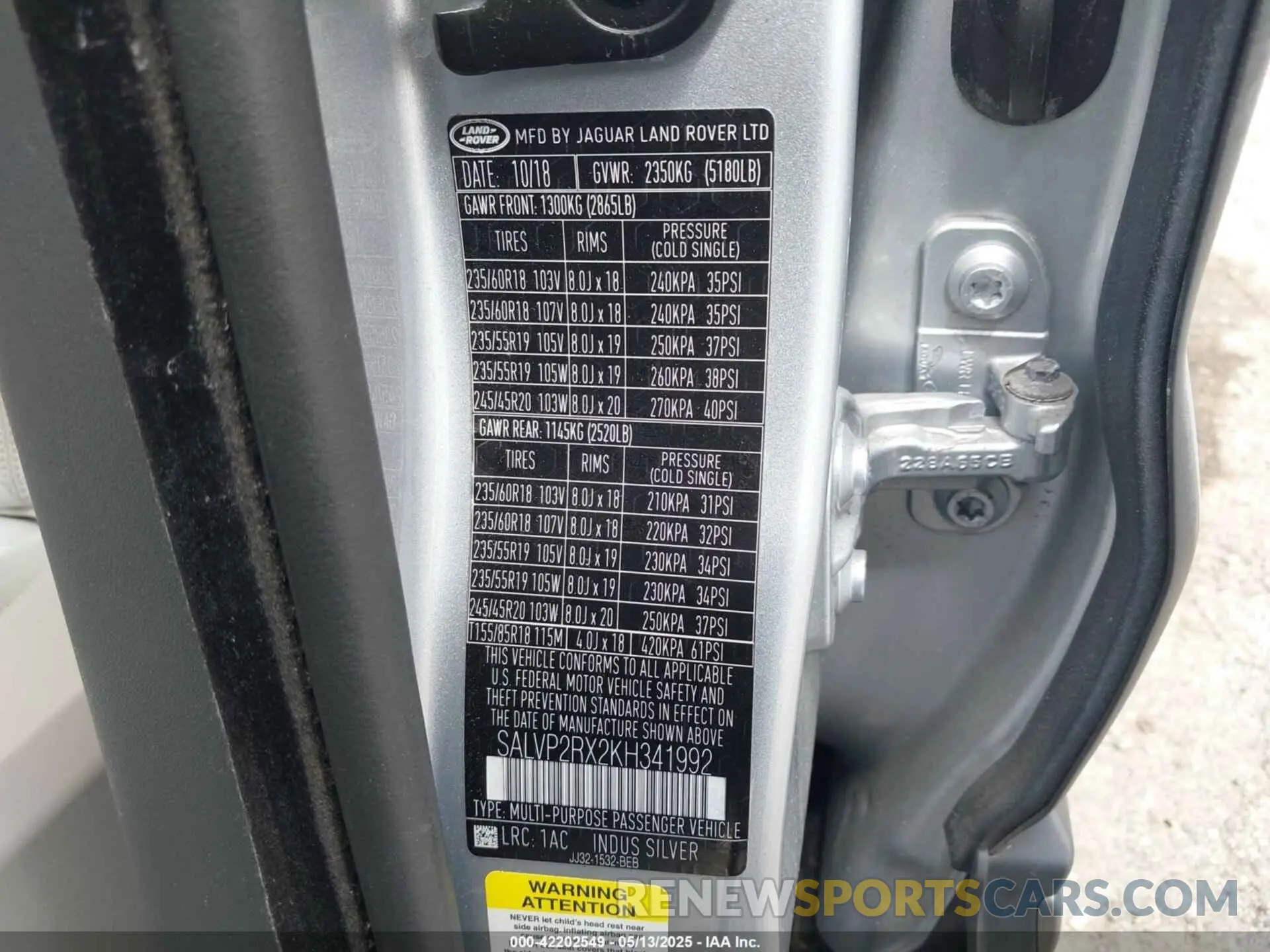 9 Photograph of a damaged car SALVP2RX2KH341992 LAND ROVER RANGE ROVER EVOQUE 2019