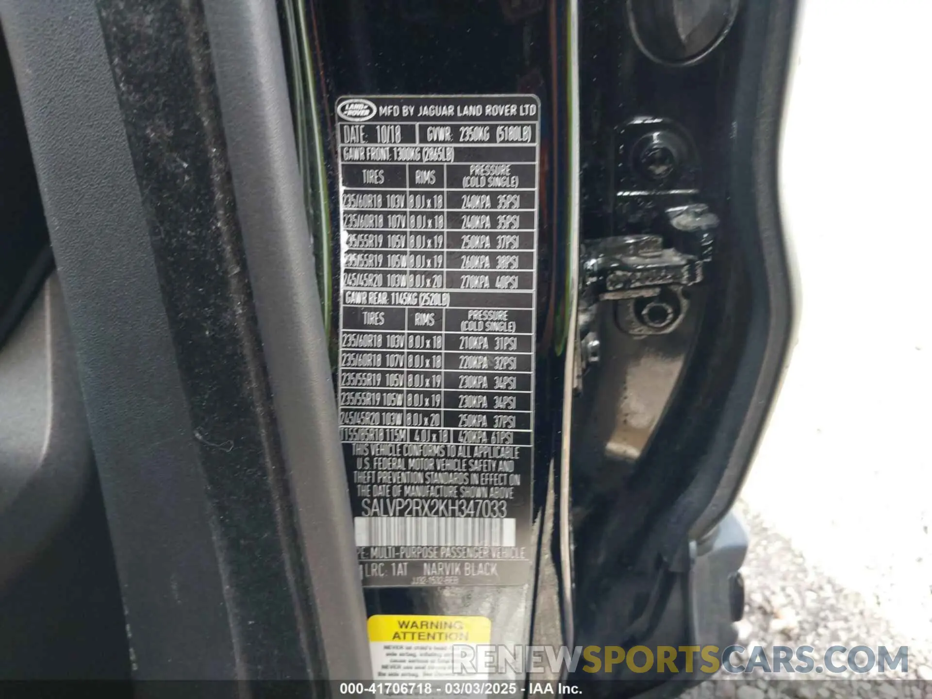 9 Photograph of a damaged car SALVP2RX2KH347033 LAND ROVER RANGE ROVER EVOQUE 2019